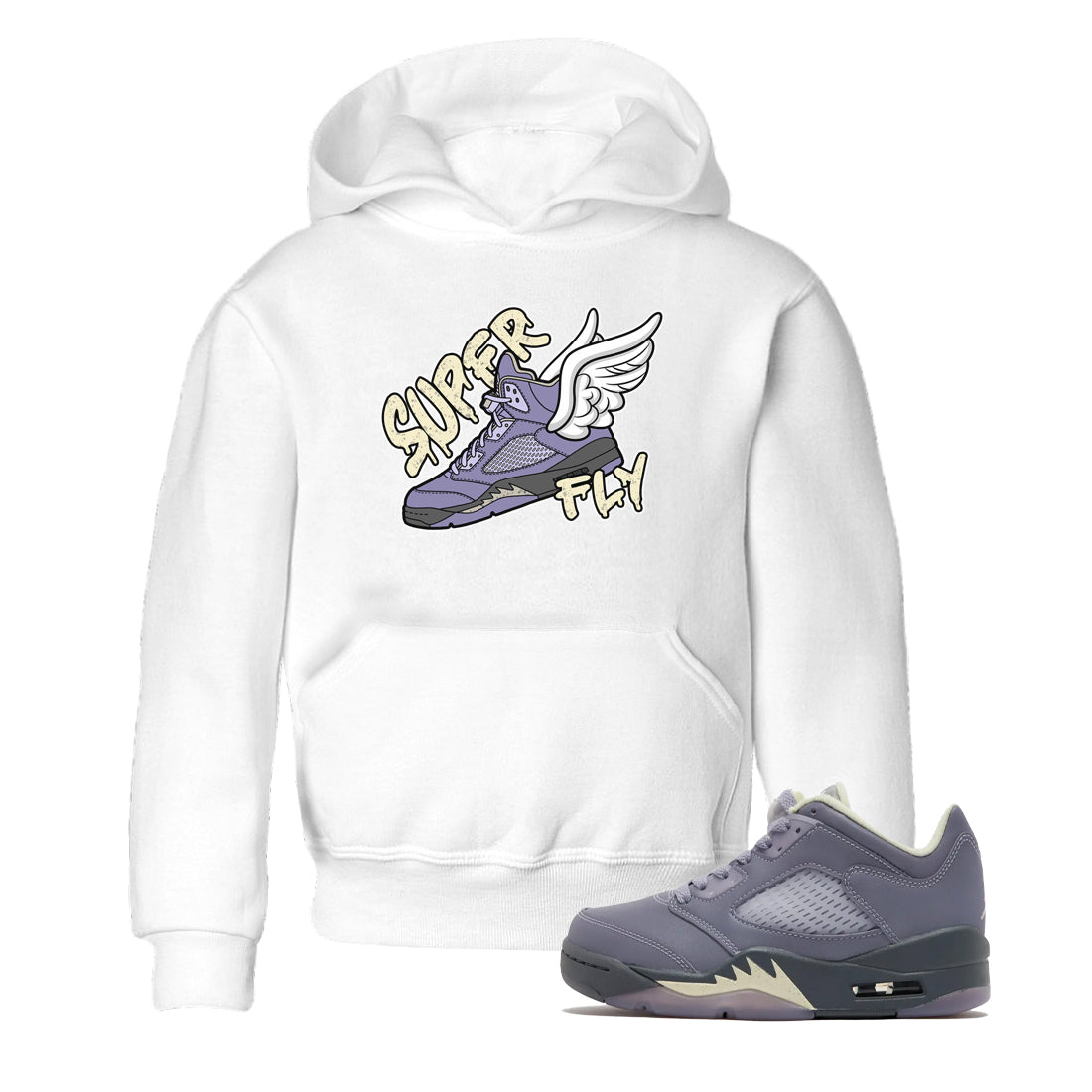 Air Jordan 5 Indigo Haze Sneaker Match Tees Super Fly Sneaker Tees AJ5 Indigo Haze Sneaker Release Tees Kids Shirts White 1