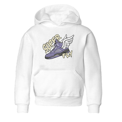 Air Jordan 5 Indigo Haze Sneaker Match Tees Super Fly Sneaker Tees AJ5 Indigo Haze Sneaker Release Tees Kids Shirts White 2