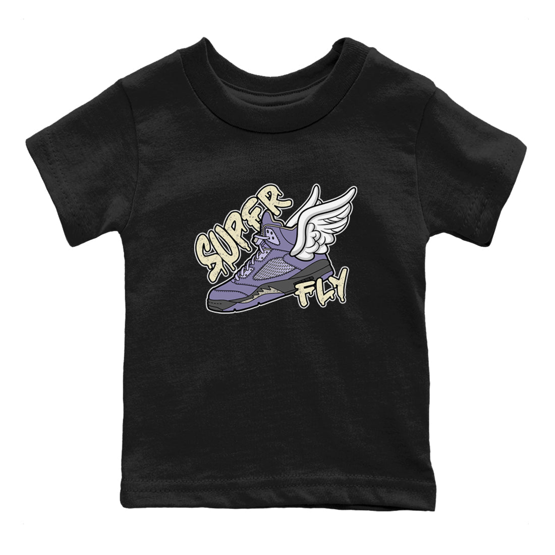 Air Jordan 5 Indigo Haze Sneaker Match Tees Super Fly Sneaker Tees AJ5 Indigo Haze Sneaker Release Tees Kids Shirts Black 2