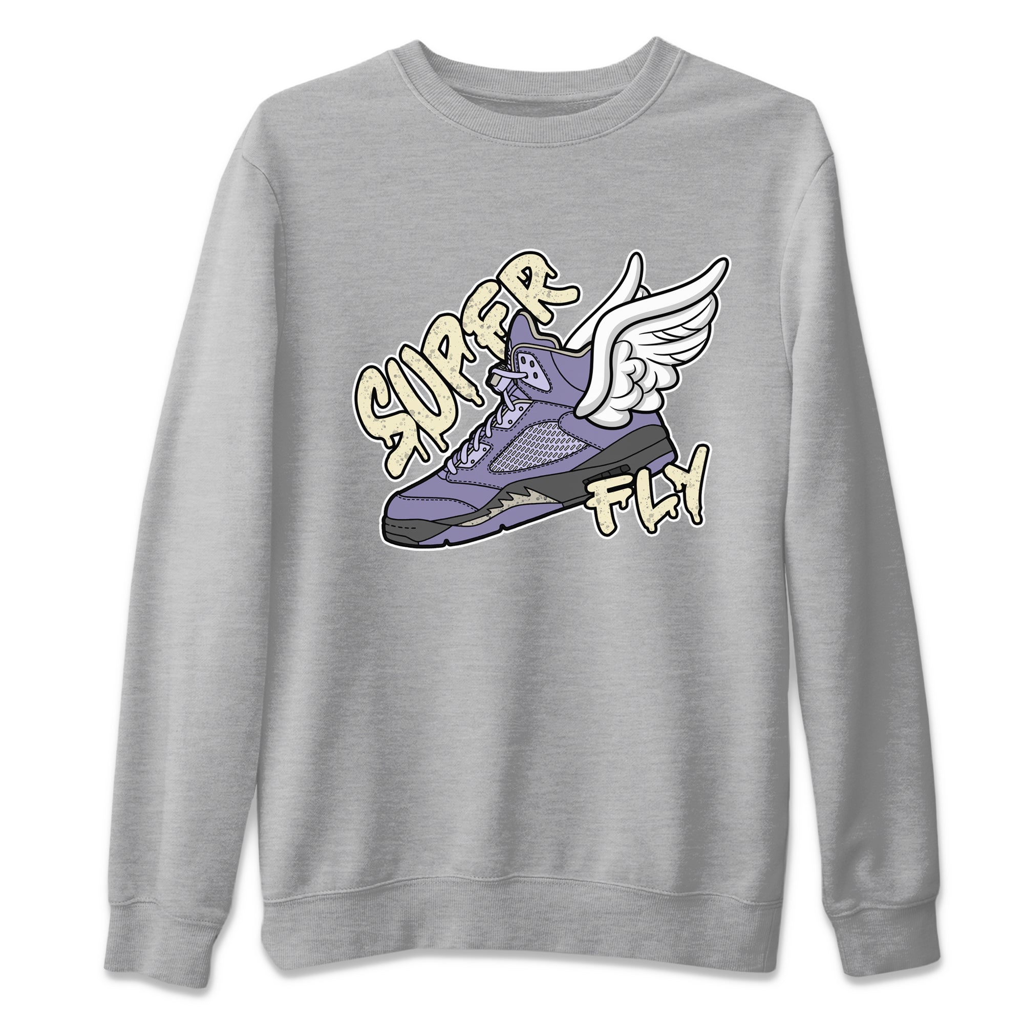 Air Jordan 5 Indigo Haze Sneaker Match Tees Super Fly Sneaker Tees AJ5 Indigo Haze Sneaker Release Tees Unisex Shirts Heather Grey 2