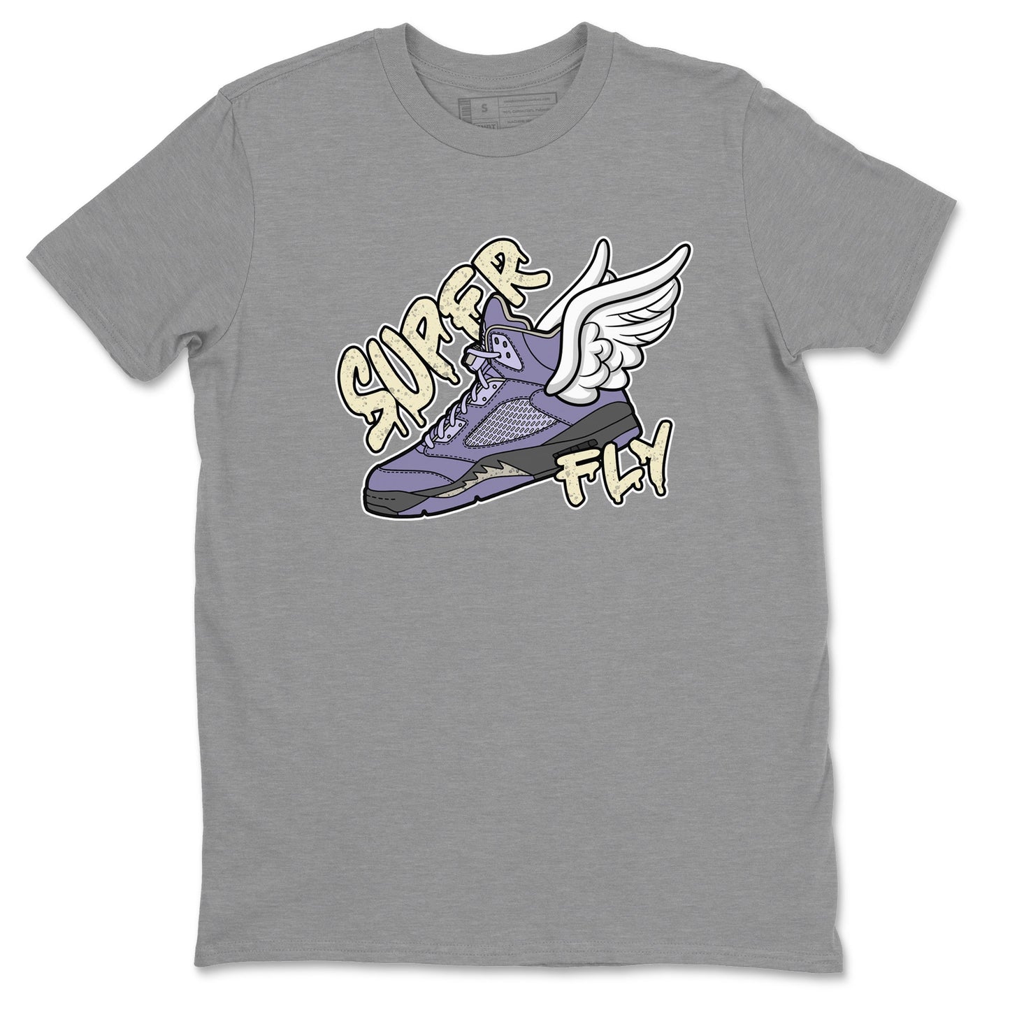 Air Jordan 5 Indigo Haze Sneaker Match Tees Super Fly Sneaker Tees AJ5 Indigo Haze Sneaker Release Tees Unisex Shirts Heather Grey 2