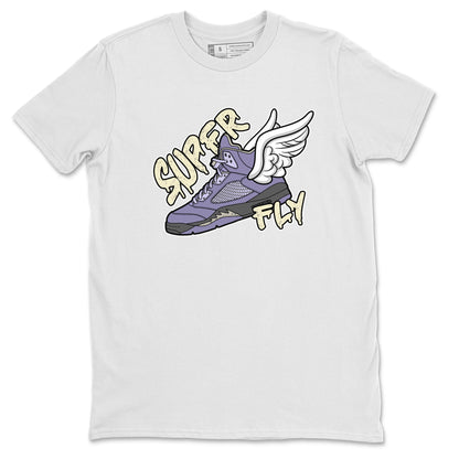 Air Jordan 5 Indigo Haze Sneaker Match Tees Super Fly Sneaker Tees AJ5 Indigo Haze Sneaker Release Tees Unisex Shirts White 2