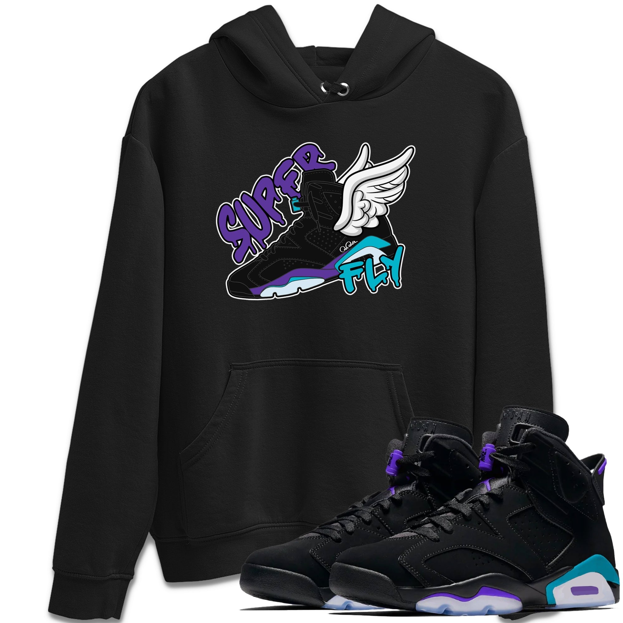 Air Jordan 6 Aqua Sneaker Match Tees Super Fly Sneaker Tees AJ6 Aqua Sneaker Release Tees Unisex Shirts Black 1