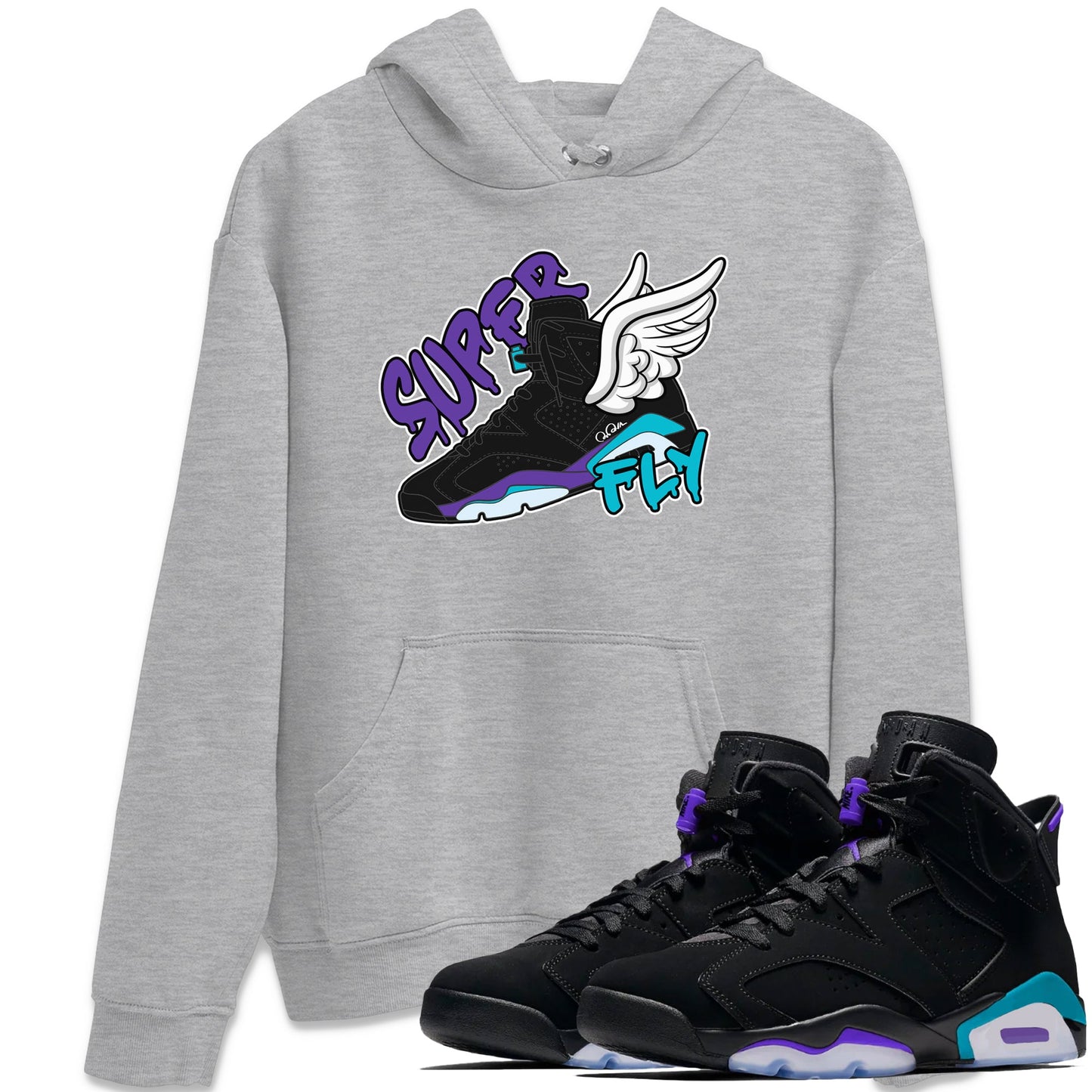 Air Jordan 6 Aqua Sneaker Match Tees Super Fly Sneaker Tees AJ6 Aqua Sneaker Release Tees Unisex Shirts Heather Grey 1