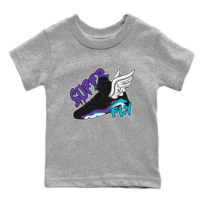 Air Jordan 6 Aqua Sneaker Match Tees Super Fly Sneaker Tees AJ6 Aqua Sneaker Release Tees Kids Shirts Heather Grey 2