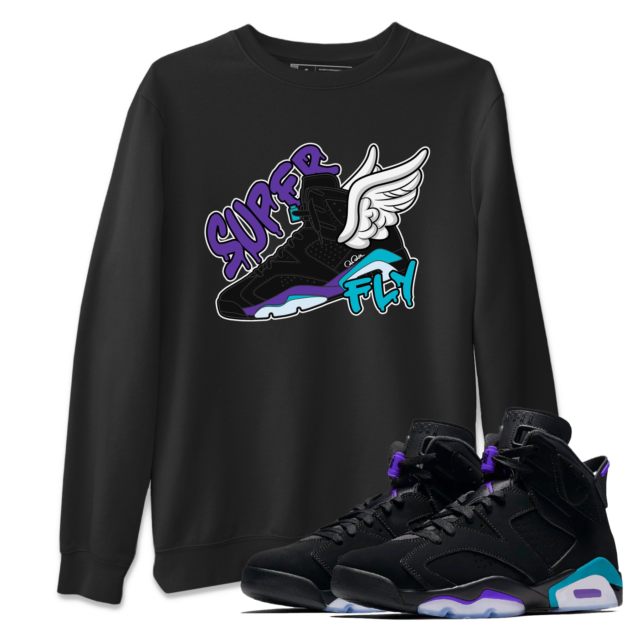 Air Jordan 6 Aqua Sneaker Match Tees Super Fly Sneaker Tees AJ6 Aqua Sneaker Release Tees Unisex Shirts Black 1