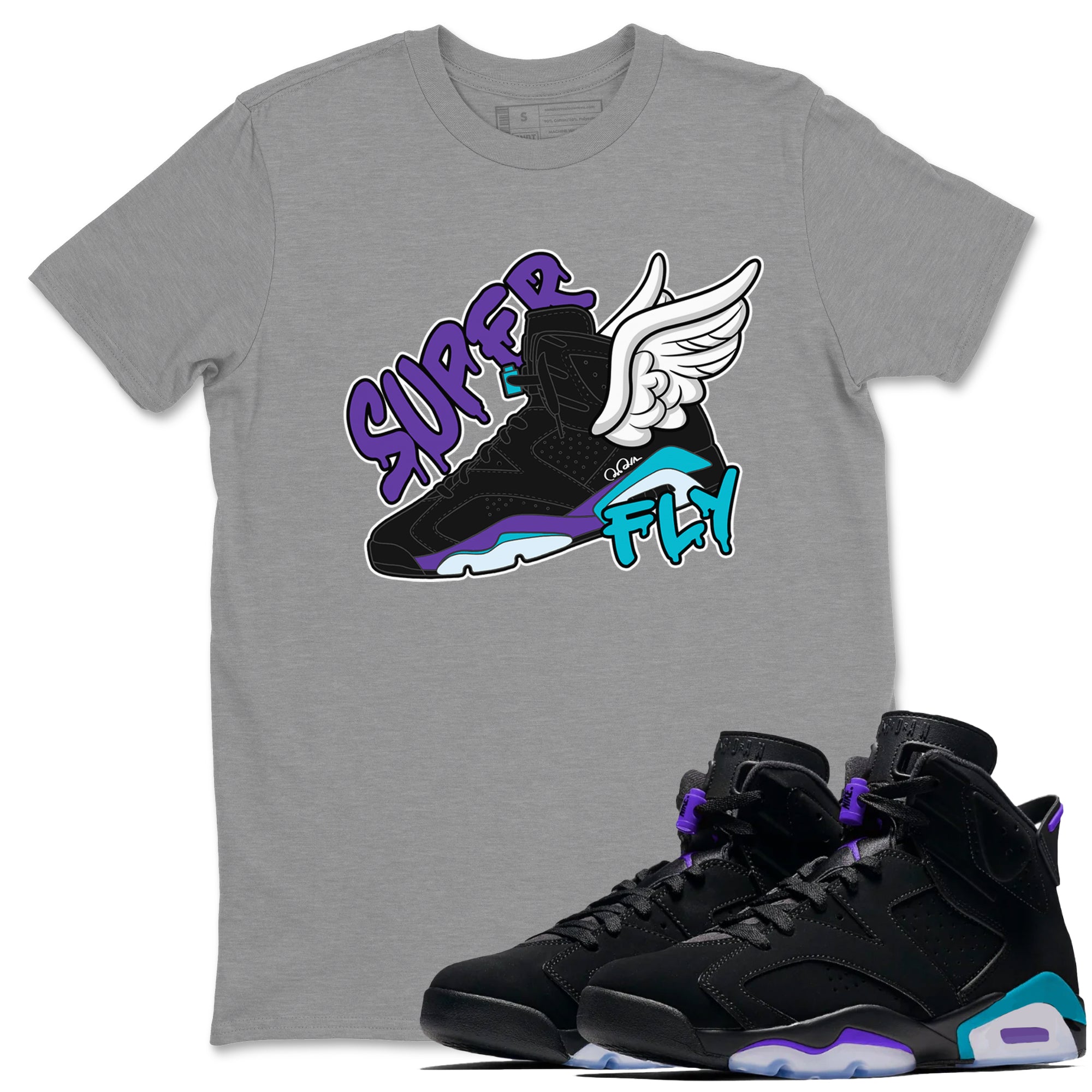 Air Jordan 6 Aqua Sneaker Match Tees Super Fly Sneaker Tees AJ6 Aqua Sneaker Release Tees Unisex Shirts Heather Grey 1