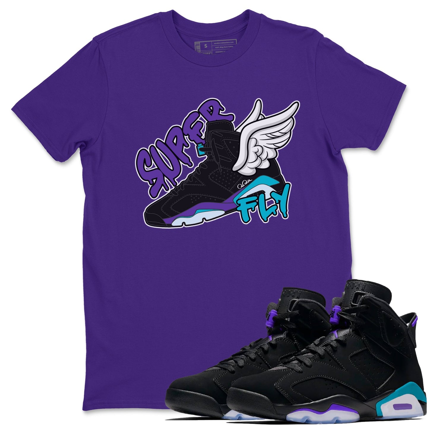 Air Jordan 6 Aqua Sneaker Match Tees Super Fly Sneaker Tees AJ6 Aqua Sneaker Release Tees Unisex Shirts Purple 1