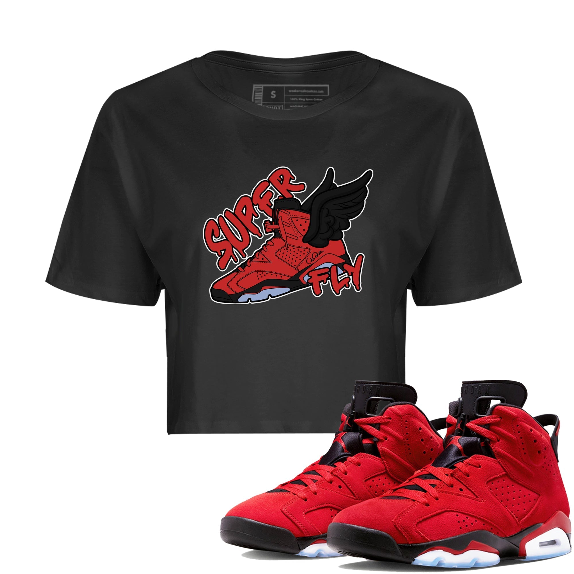 Air Jordan 6 Toro Bravo Sneaker Match Tees Super Fly Sneaker Tees AJ6 Toro Bravo Sneaker Release Tees Women's Shirts Black 1