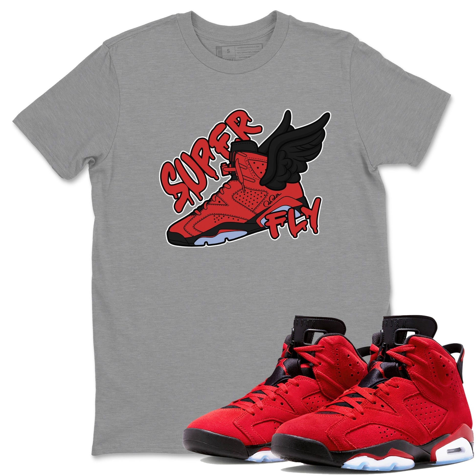 Air Jordan 6 Toro Bravo Sneaker Match Tees Super Fly Sneaker Tees AJ6 Toro Bravo Sneaker Release Tees Unisex Shirts Heather Grey 1