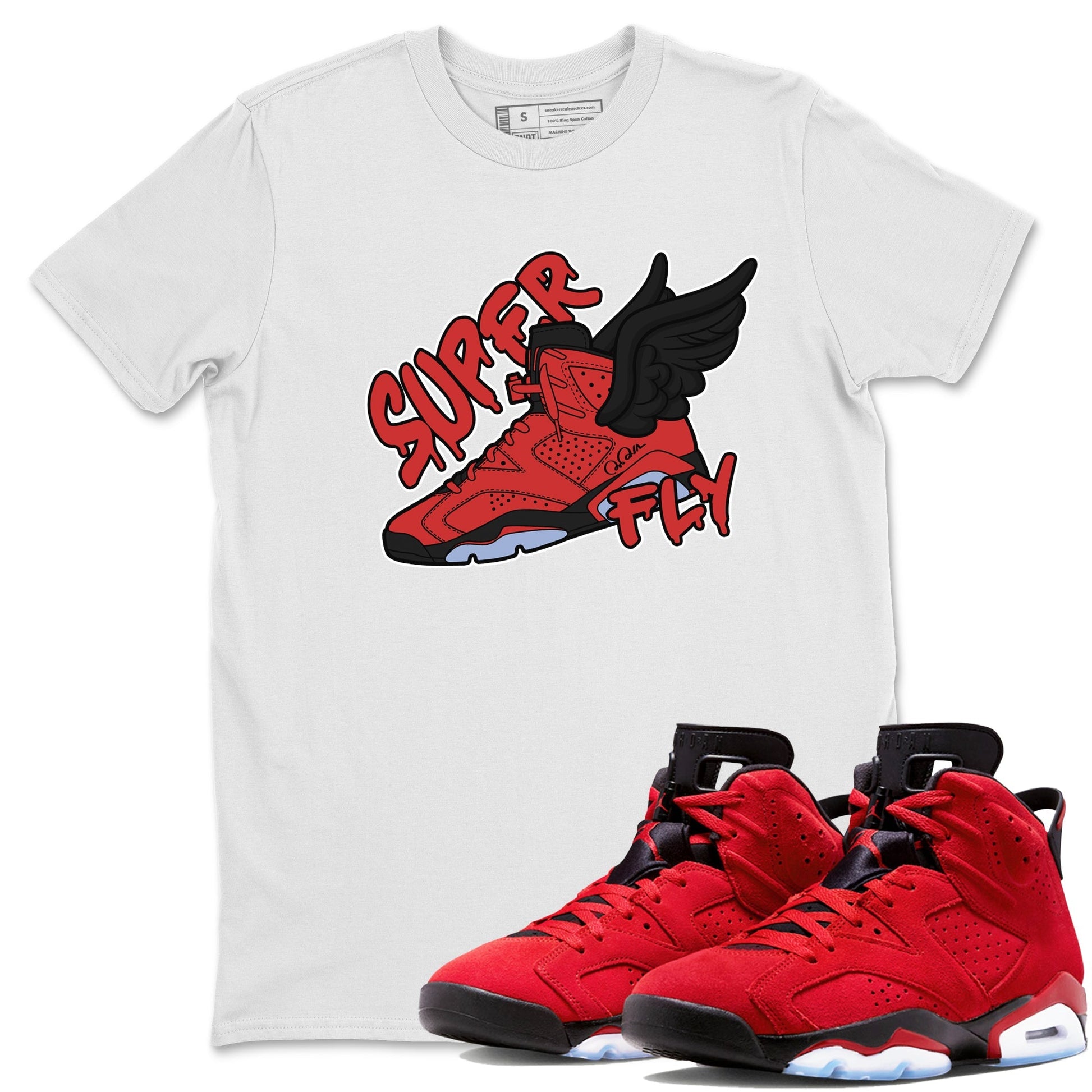 Air Jordan 6 Toro Bravo Sneaker Match Tees Super Fly Sneaker Tees AJ6 Toro Bravo Sneaker Release Tees Unisex Shirts White 1