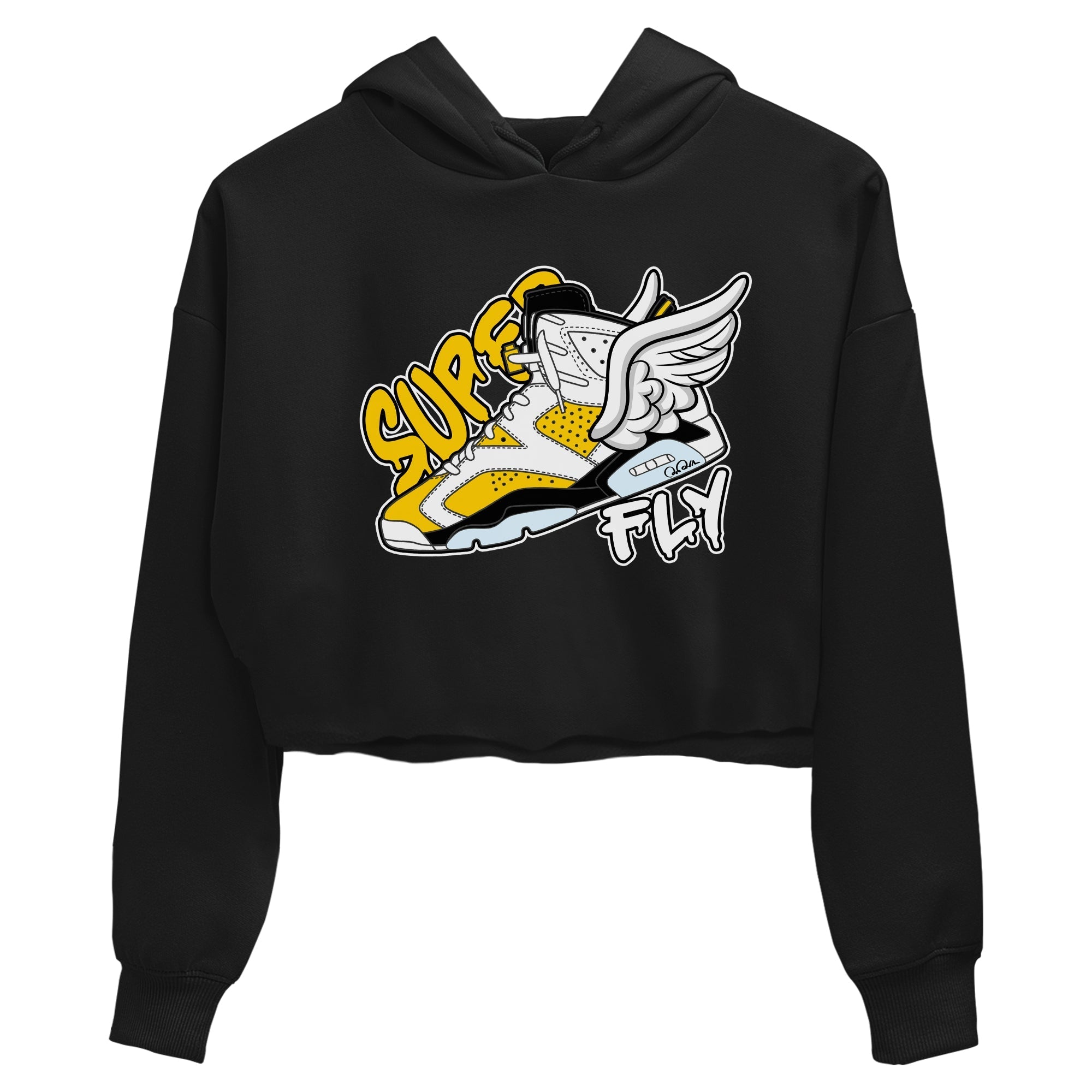 Air Jordan 6 Yellow Ochre shirt to match jordans Super Fly sneaker tees streetwear brand AJ6 Yellow Ochre Drip Gear Zone Brand Black 2 Crop T-Shirt