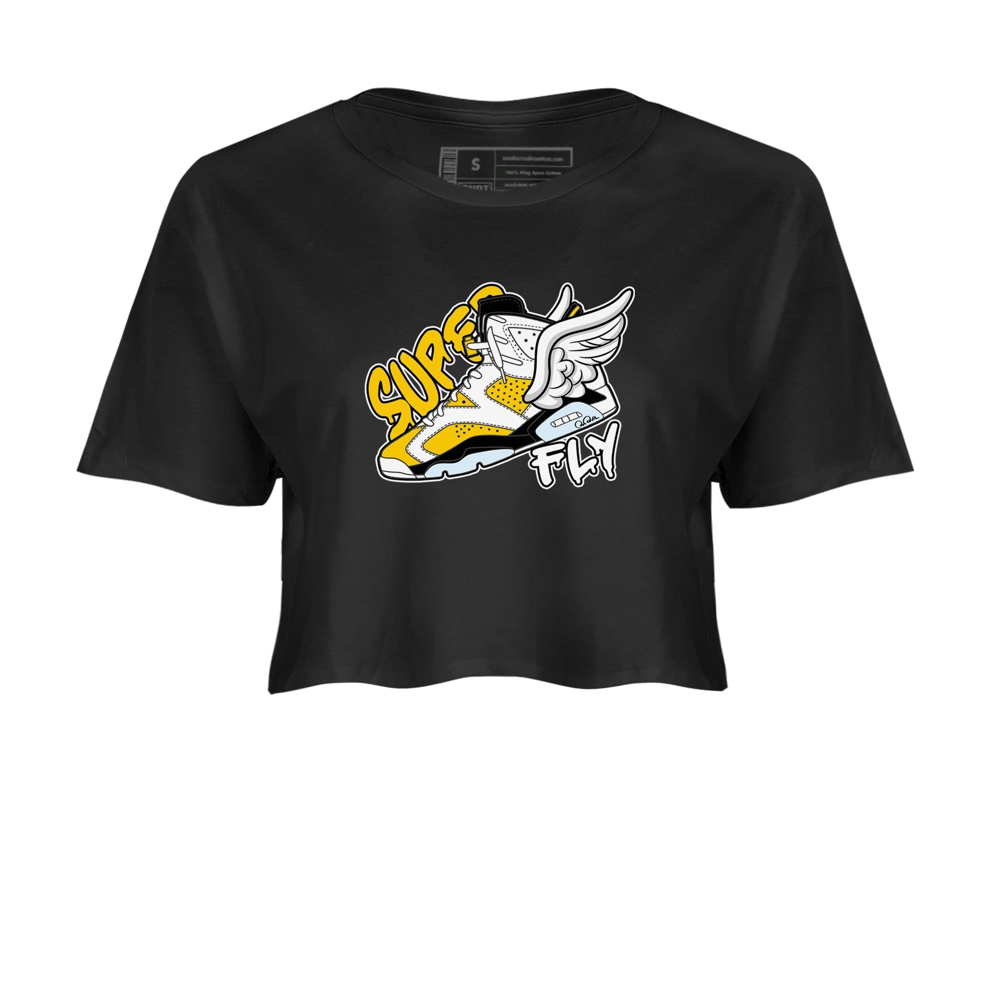 Air Jordan 6 Yellow Ochre shirt to match jordans Super Fly sneaker tees streetwear brand AJ6 Yellow Ochre Drip Gear Zone Brand Black 2 Crop T-Shirt