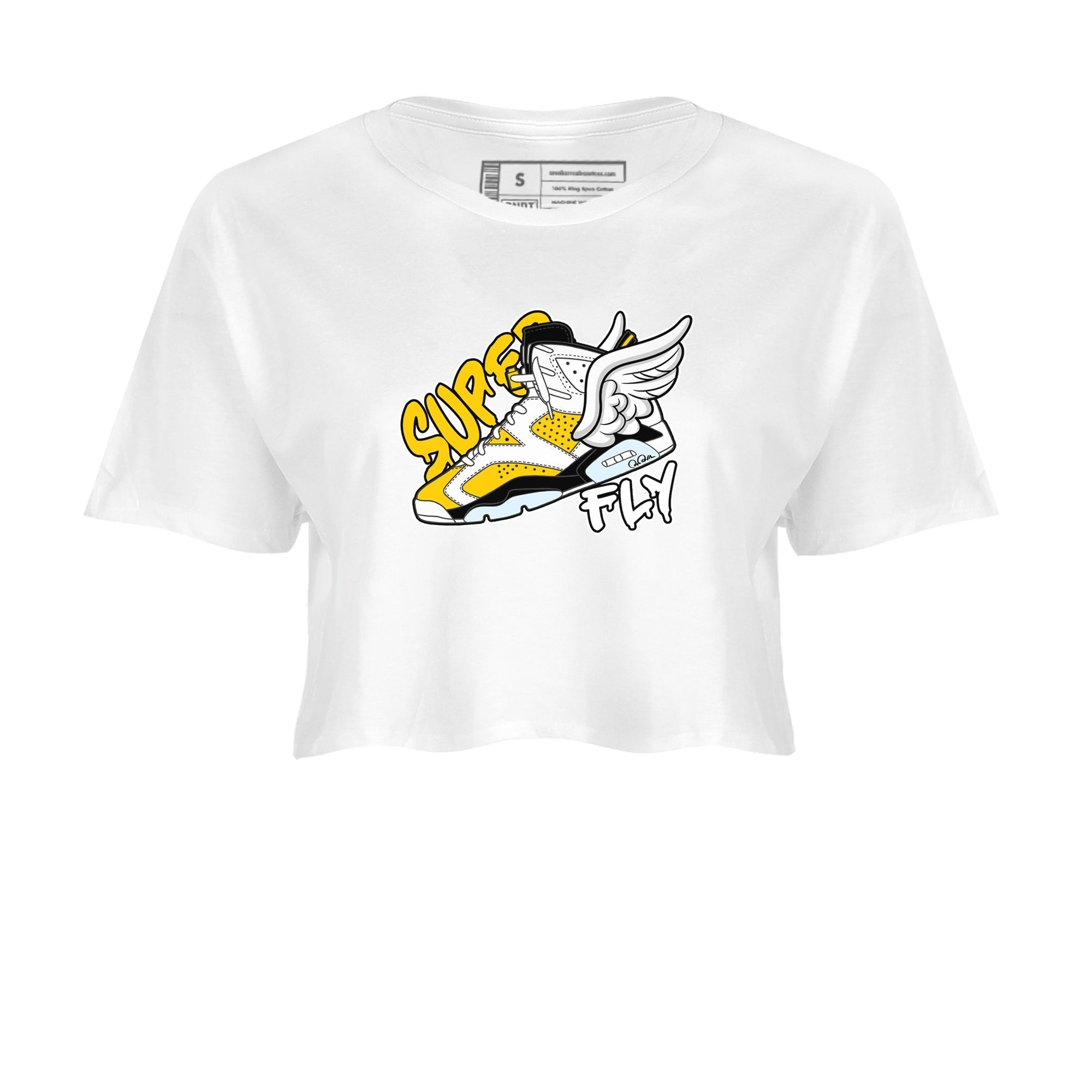 Air Jordan 6 Yellow Ochre shirt to match jordans Super Fly sneaker tees streetwear brand AJ6 Yellow Ochre Drip Gear Zone Brand White 2 Crop T-Shirt
