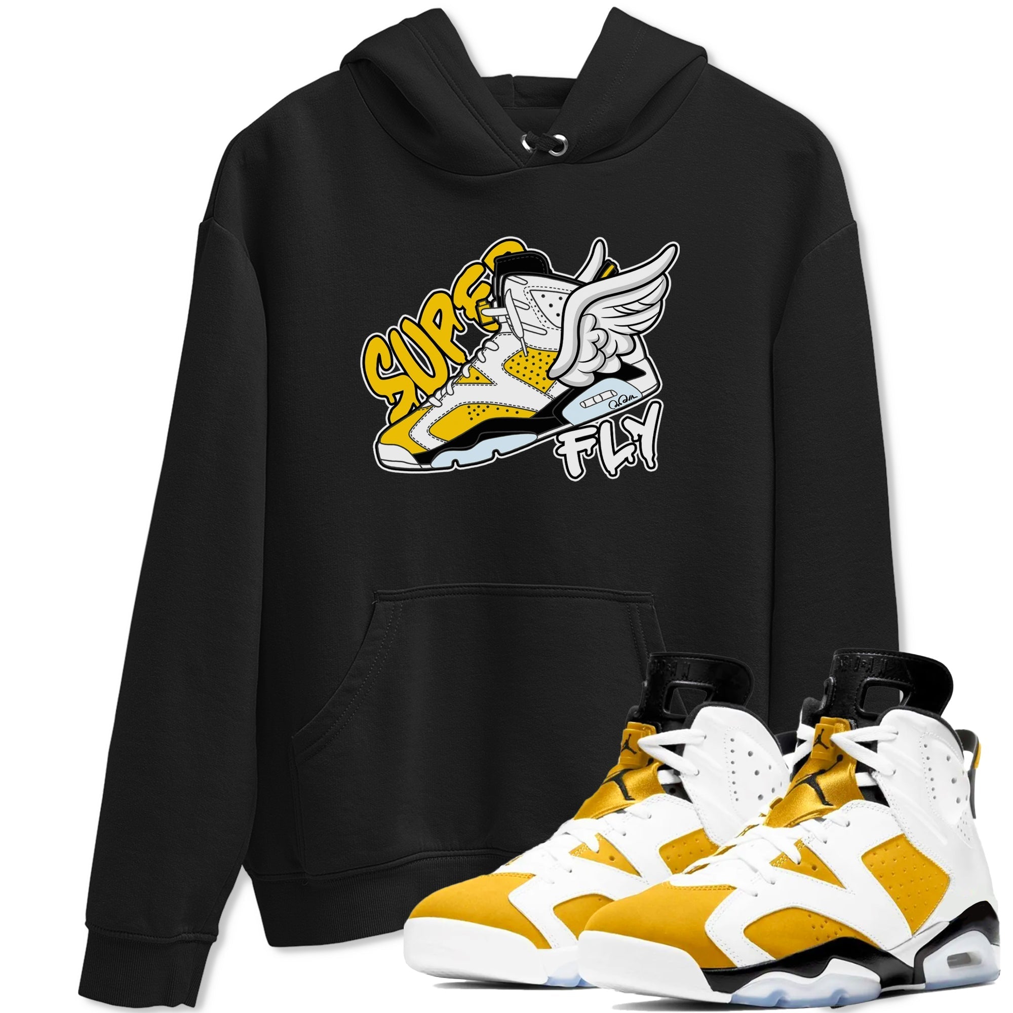 Air Jordan 6 Yellow Ochre shirt to match jordans Super Fly sneaker tees streetwear brand AJ6 Yellow Ochre Drip Gear Zone Brand Unisex Black 1 T-Shirt