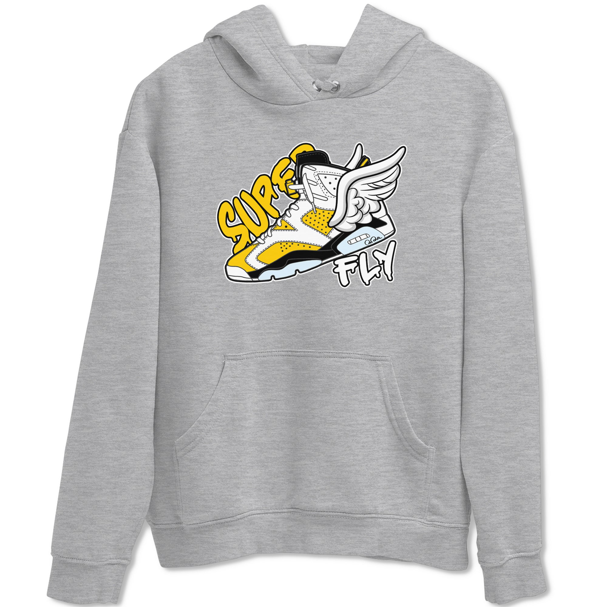 Air Jordan 6 Yellow Ochre shirt to match jordans Super Fly sneaker tees streetwear brand AJ6 Yellow Ochre Drip Gear Zone Brand Unisex Heather Grey 2 T-Shirt