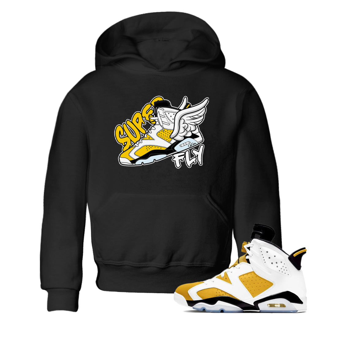 Air Jordan 6 Yellow Ochre shirt to match jordans Super Fly sneaker tees streetwear brand AJ6 Yellow Ochre Drip Gear Zone Brand Baby Toddler Black 1 T-Shirt