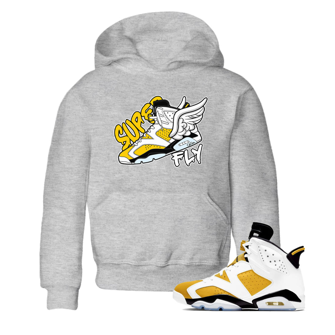 Air Jordan 6 Yellow Ochre shirt to match jordans Super Fly sneaker tees streetwear brand AJ6 Yellow Ochre Drip Gear Zone Brand Baby Toddler Heather Grey 1 T-Shirt