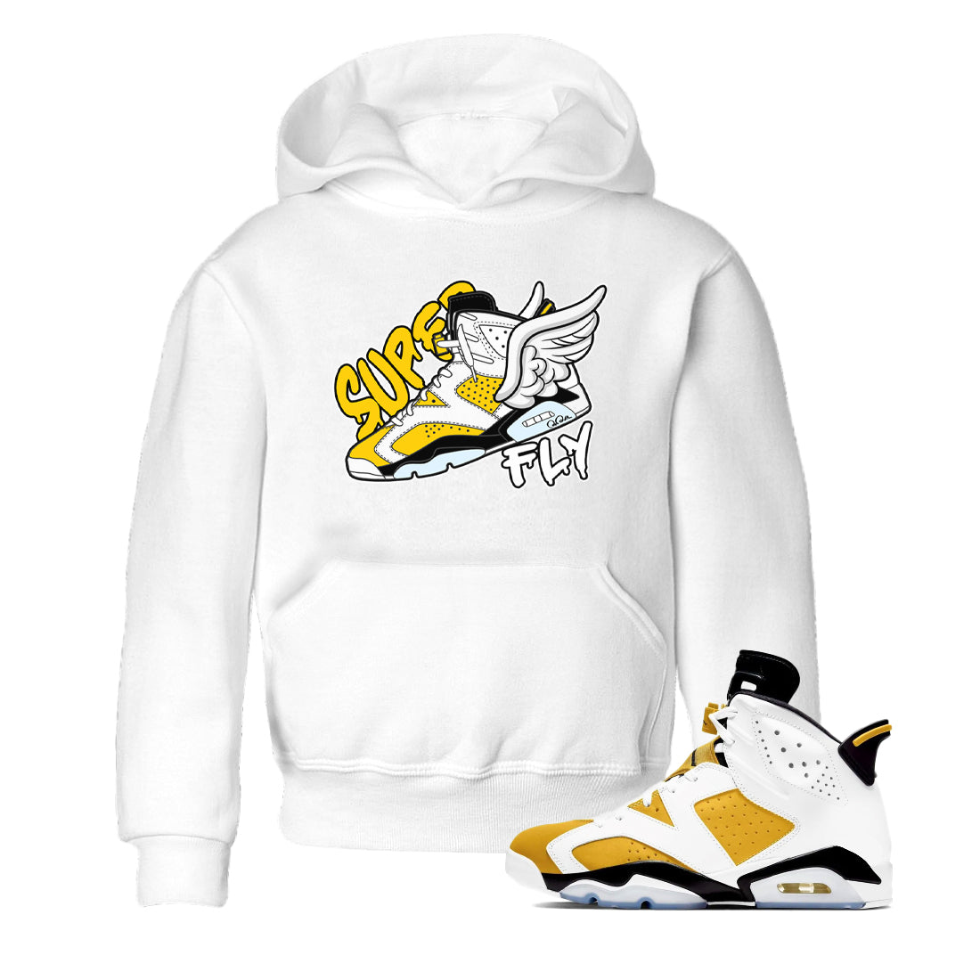 Air Jordan 6 Yellow Ochre shirt to match jordans Super Fly sneaker tees streetwear brand AJ6 Yellow Ochre Drip Gear Zone Brand Baby Toddler White 1 T-Shirt