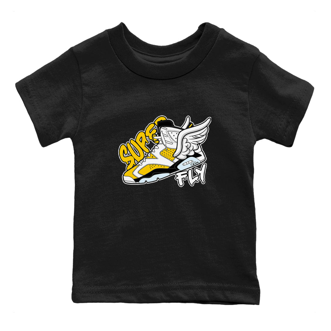 Air Jordan 6 Yellow Ochre shirt to match jordans Super Fly sneaker tees streetwear brand AJ6 Yellow Ochre Drip Gear Zone Brand Baby Toddler Black 2 T-Shirt
