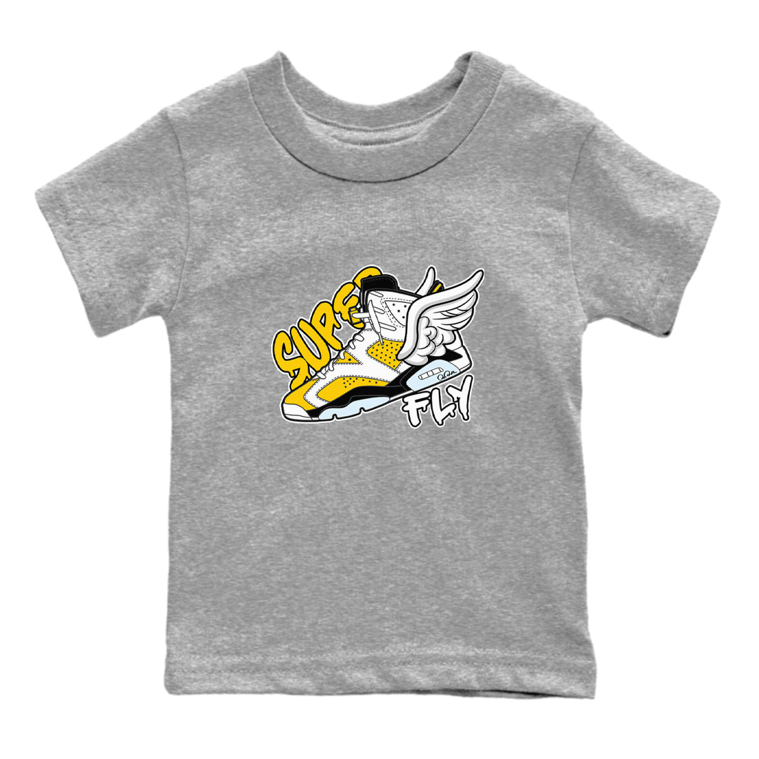 Air Jordan 6 Yellow Ochre shirt to match jordans Super Fly sneaker tees streetwear brand AJ6 Yellow Ochre Drip Gear Zone Brand Baby Toddler Heather Grey 2 T-Shirt