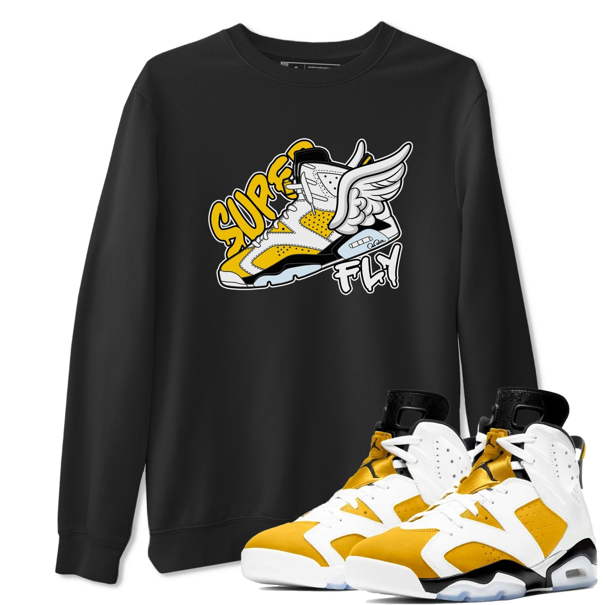 Air Jordan 6 Yellow Ochre shirt to match jordans Super Fly sneaker tees streetwear brand AJ6 Yellow Ochre Drip Gear Zone Brand Unisex Black 1 T-Shirt