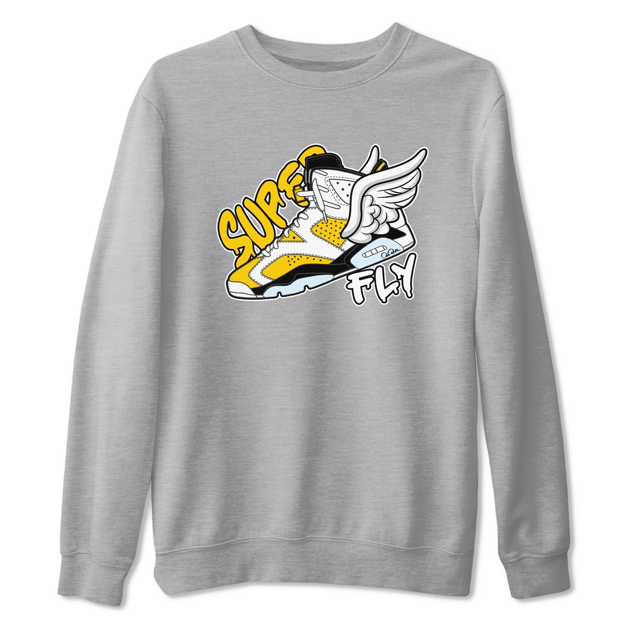 Air Jordan 6 Yellow Ochre shirt to match jordans Super Fly sneaker tees streetwear brand AJ6 Yellow Ochre Drip Gear Zone Brand Unisex Heather Grey 2 T-Shirt