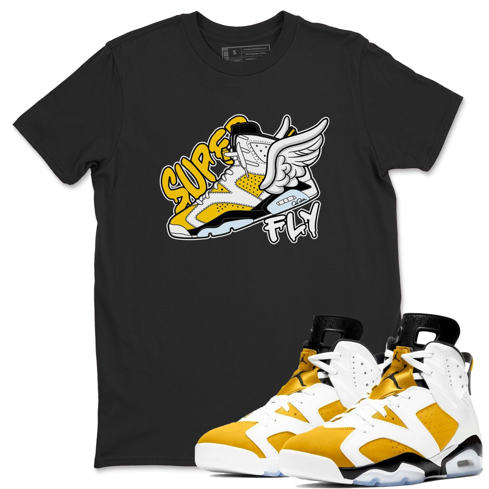 Air Jordan 6 Yellow Ochre shirt to match jordans Super Fly sneaker tees streetwear brand AJ6 Yellow Ochre Drip Gear Zone Brand Unisex Black 1 T-Shirt