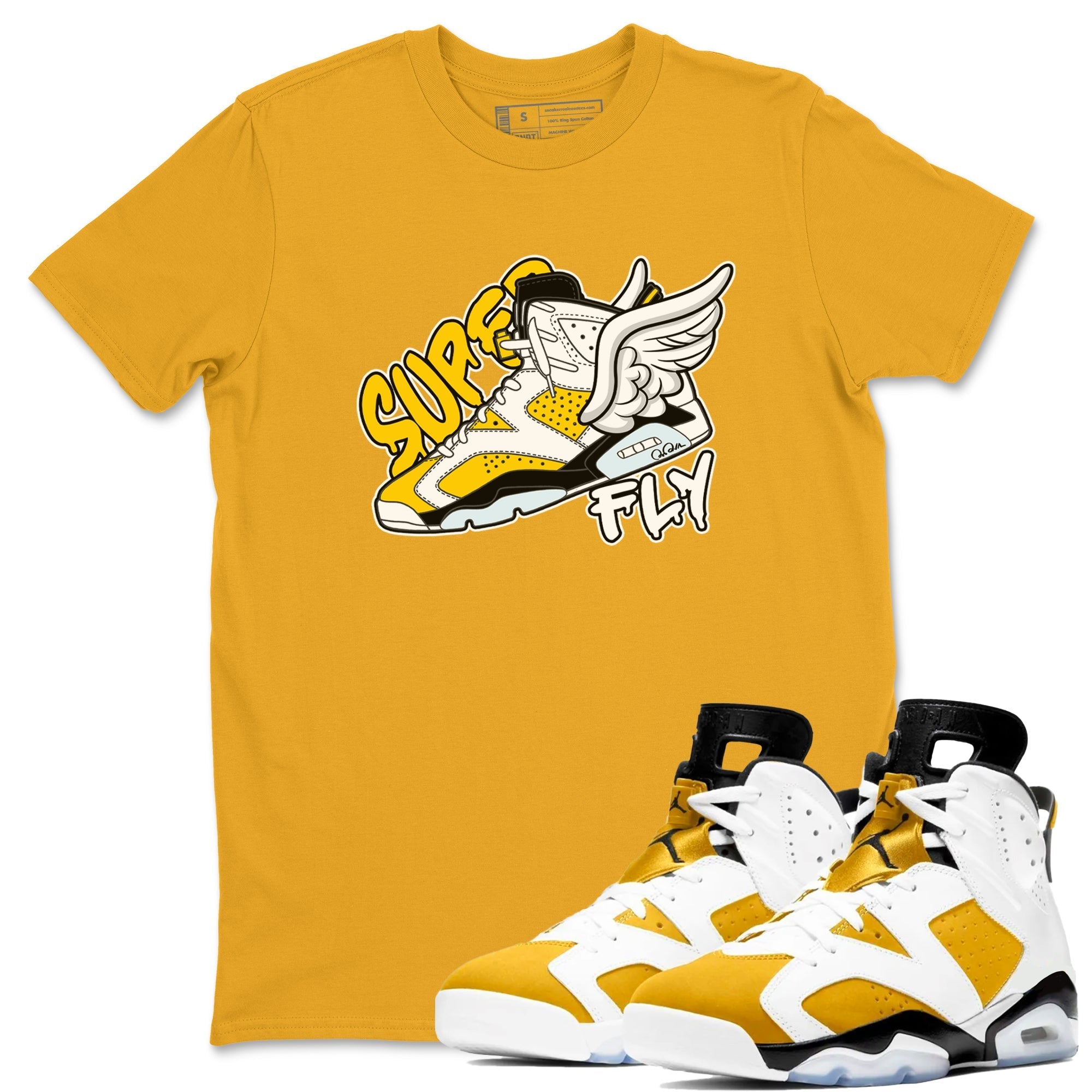 Air Jordan 6 Yellow Ochre shirt to match jordans Super Fly sneaker tees streetwear brand AJ6 Yellow Ochre Drip Gear Zone Brand Unisex Gold 1 T-Shirt