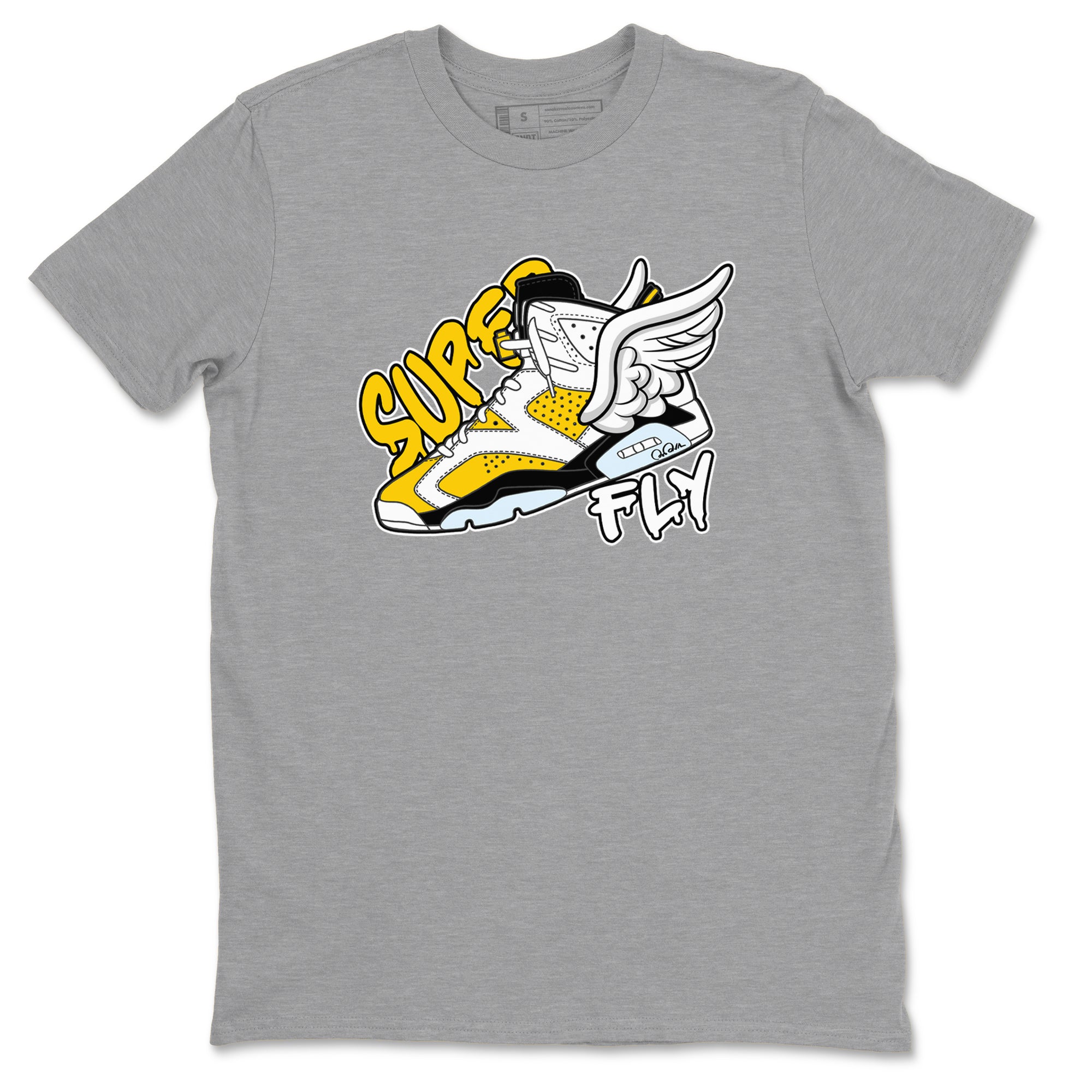 Air Jordan 6 Yellow Ochre shirt to match jordans Super Fly sneaker tees streetwear brand AJ6 Yellow Ochre Drip Gear Zone Brand Unisex Heather Grey 2 T-Shirt