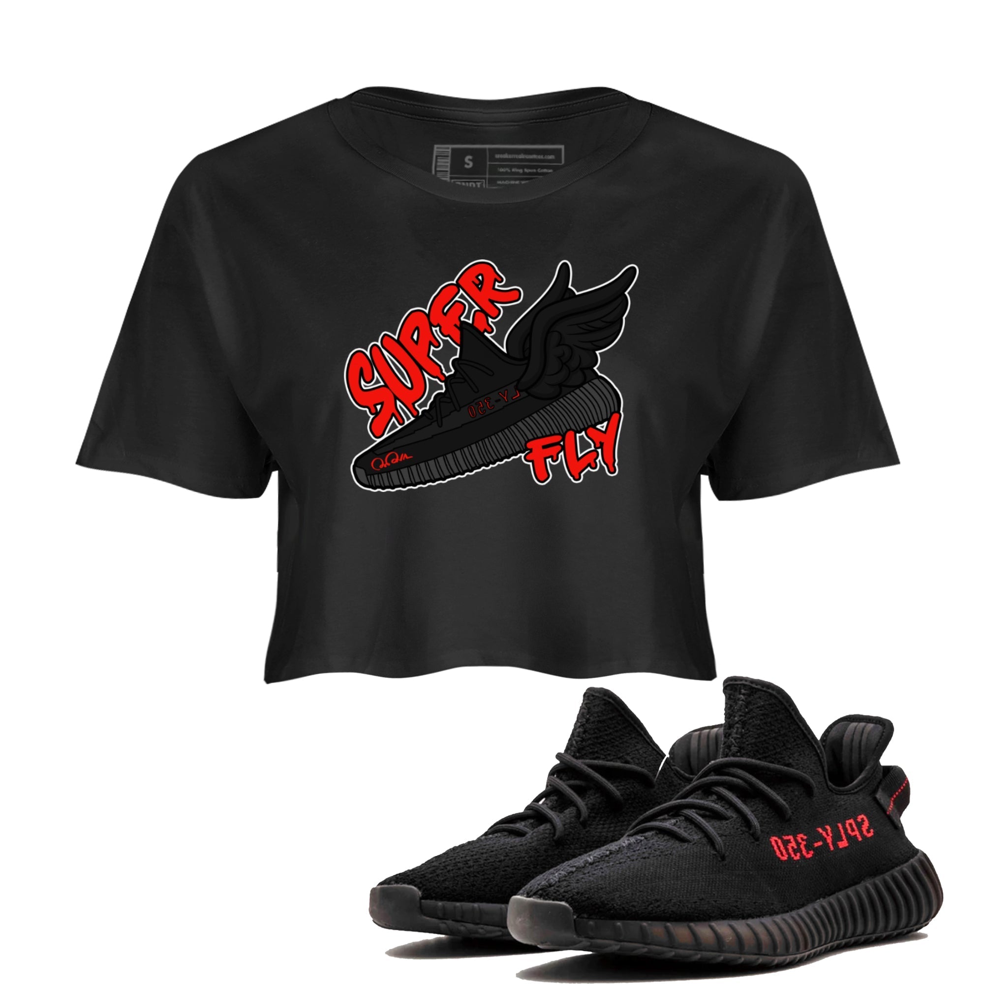 Yeezy 350 Bred shirt to match jordans Super Fly Streetwear Sneaker Shirt Adidas Yeezy Boost V2 350 Bred Drip Gear Zone Sneaker Matching Clothing Black 1 Crop T-Shirt