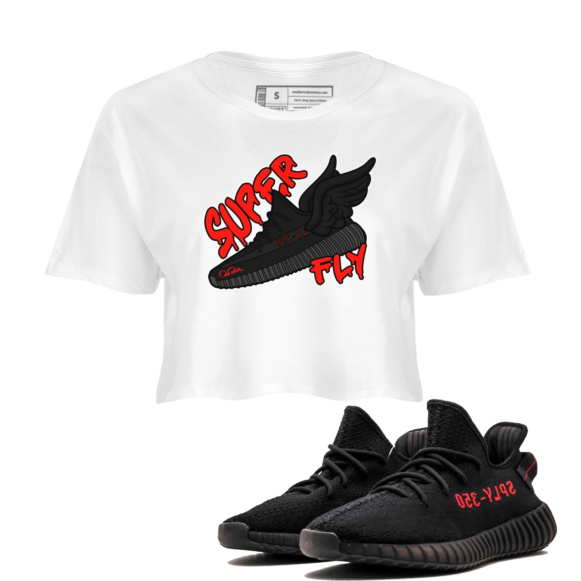 Yeezy 350 Bred shirt to match jordans Super Fly Streetwear Sneaker Shirt Adidas Yeezy Boost V2 350 Bred Drip Gear Zone Sneaker Matching Clothing White 1 Crop T-Shirt