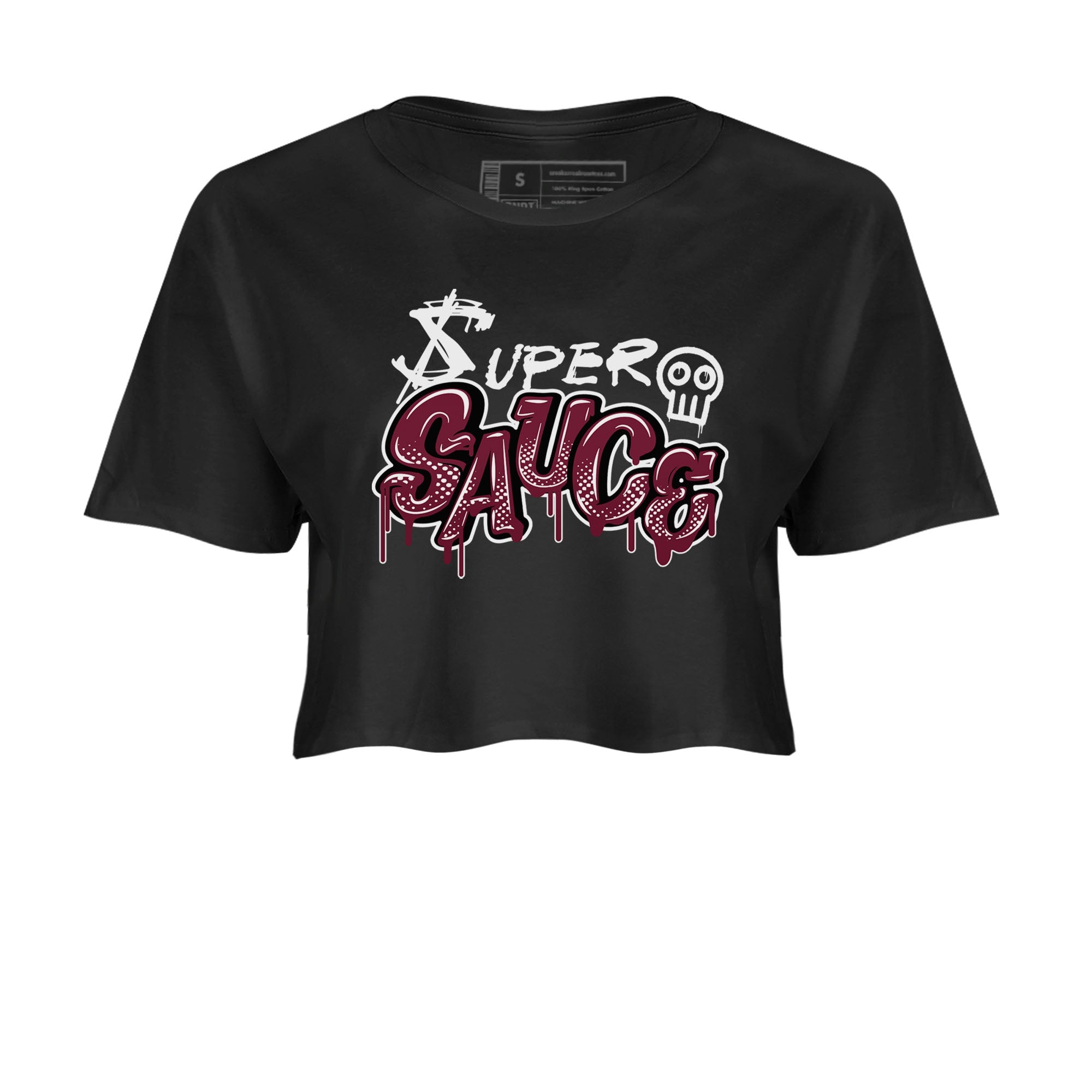 1s Metallic Burgundy shirt to match jordans Super Sauce sneaker tees Air Jordan 1 Metallic Burgundy Drip Gear Zone Black 2 crop length shirt