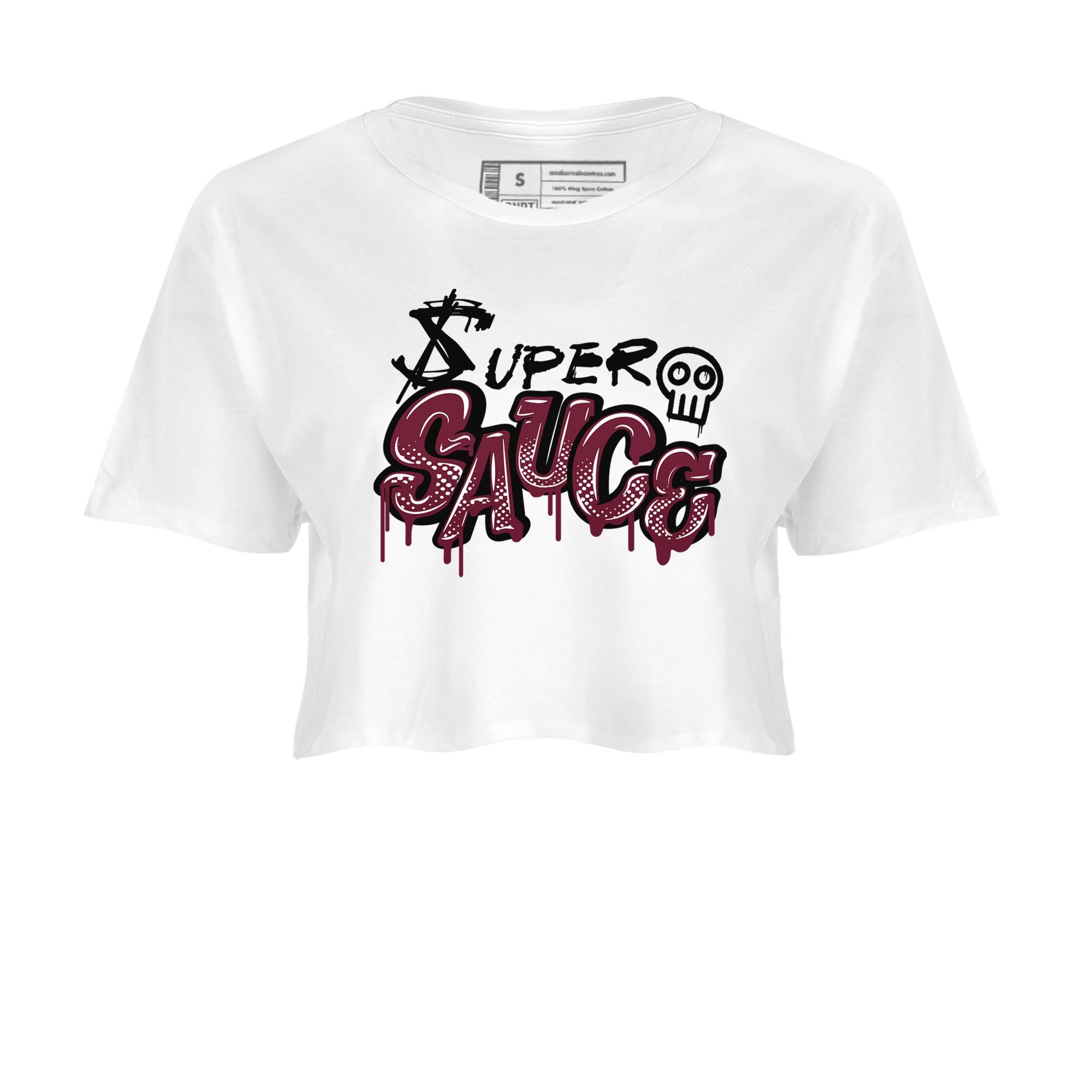 1s Metallic Burgundy shirt to match jordans Super Sauce sneaker tees Air Jordan 1 Metallic Burgundy Drip Gear Zone White 2 crop length shirt
