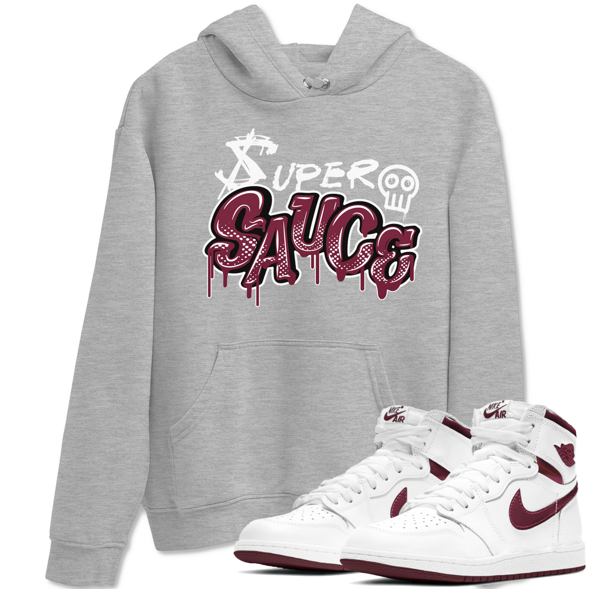 1s Metallic Burgundy shirt to match jordans Super Sauce sneaker tees Air Jordan 1 Metallic Burgundy Drip Gear Zone unisex cotton Heather Grey 1 crew neck shirt