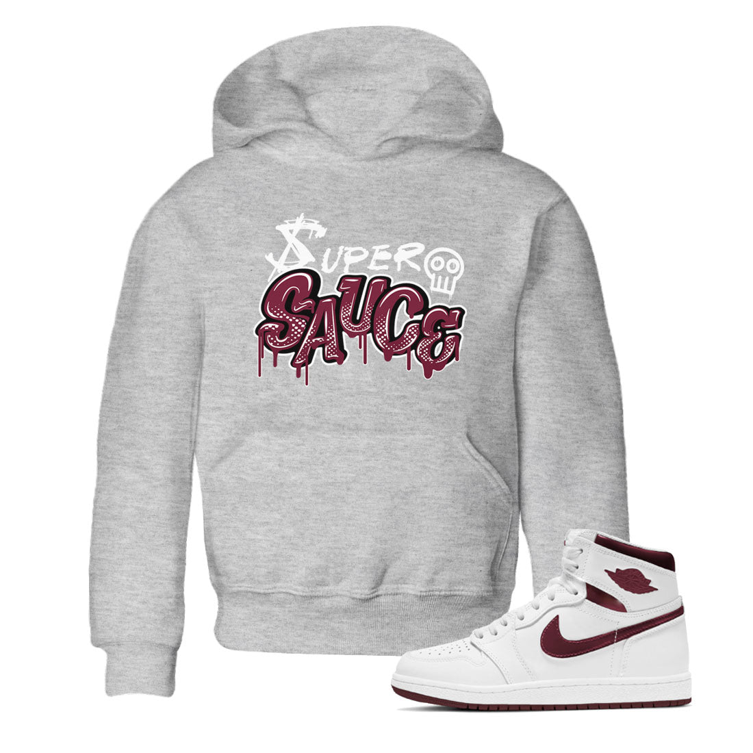 1s Metallic Burgundy shirt to match jordans Super Sauce sneaker tees Air Jordan 1 Metallic Burgundy Drip Gear Zone baby toddler Heather Grey 1 cotton Shirt