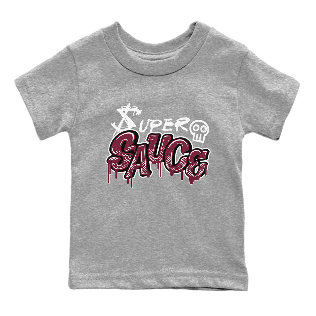 1s Metallic Burgundy shirt to match jordans Super Sauce sneaker tees Air Jordan 1 Metallic Burgundy Drip Gear Zone baby toddler Heather Grey 2 cotton Shirt