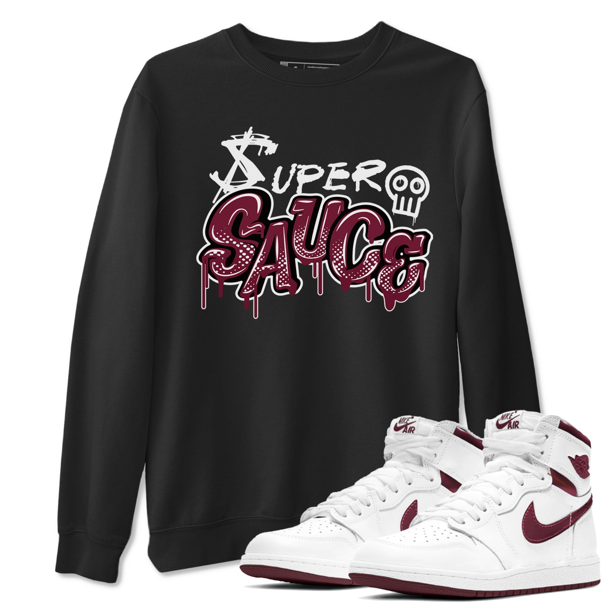 1s Metallic Burgundy shirt to match jordans Super Sauce sneaker tees Air Jordan 1 Metallic Burgundy Drip Gear Zone unisex cotton Black 1 crew neck shirt