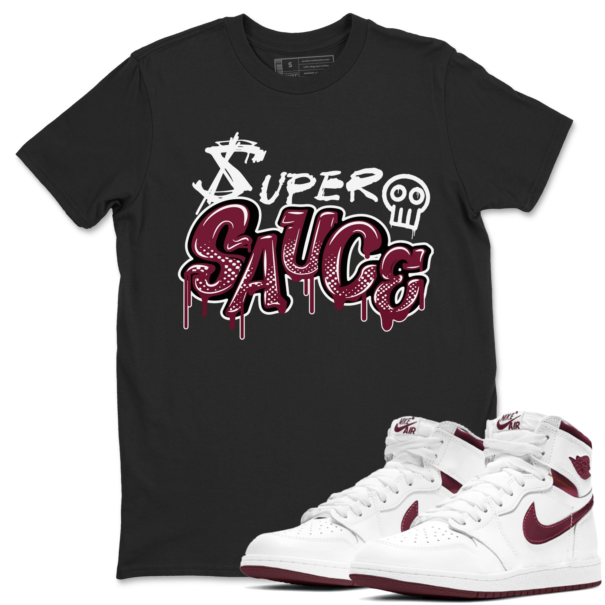 1s Metallic Burgundy shirt to match jordans Super Sauce sneaker tees Air Jordan 1 Metallic Burgundy Drip Gear Zone unisex cotton Black 1 crew neck shirt
