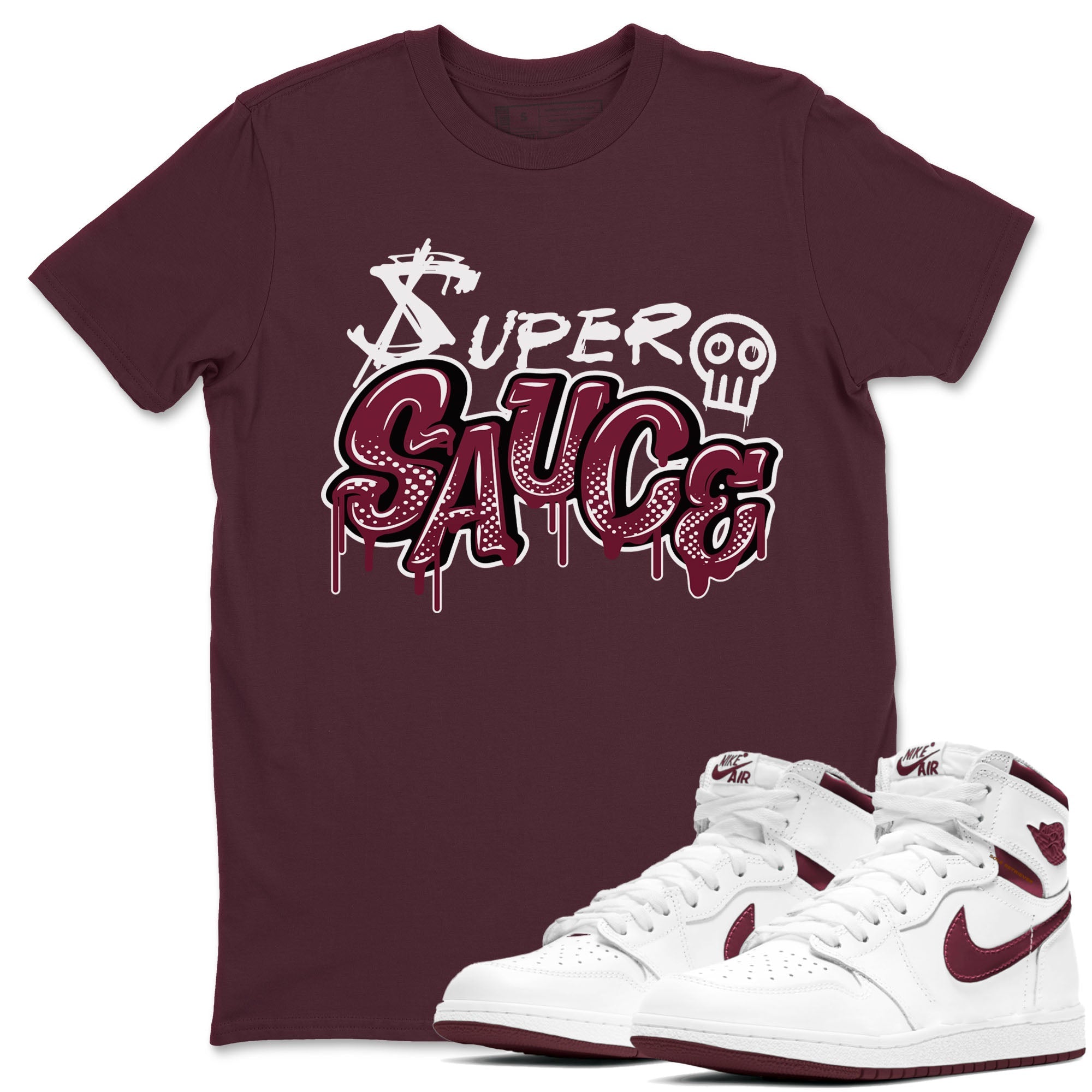 1s Metallic Burgundy shirt to match jordans Super Sauce sneaker tees Air Jordan 1 Metallic Burgundy Drip Gear Zone unisex cotton Maroon 1 crew neck shirt