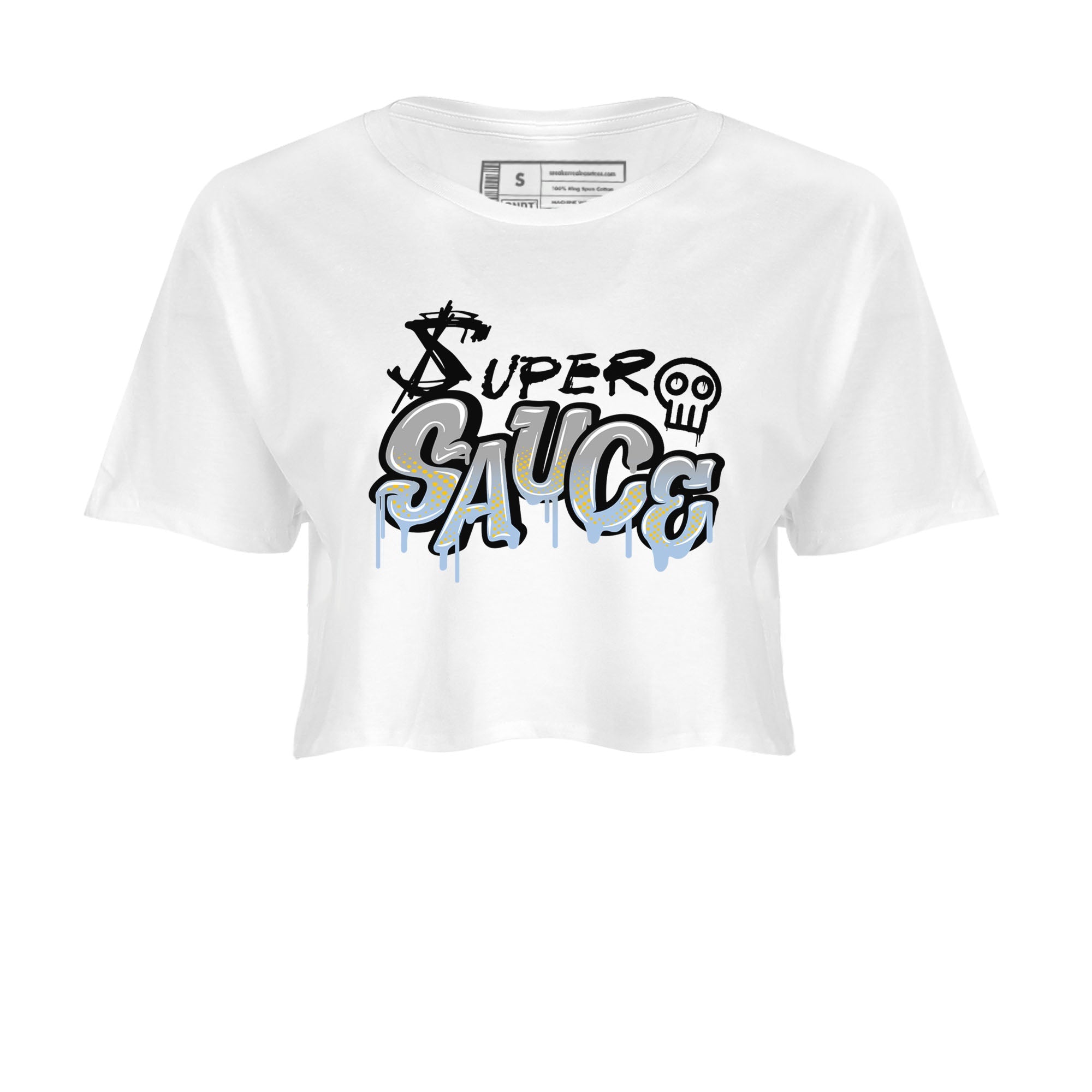 13s Blue Grey shirt to match jordans Super Sauce sneaker tees Air Jordan 13 Blue Grey Drip Gear Zone White 2 crop length shirt