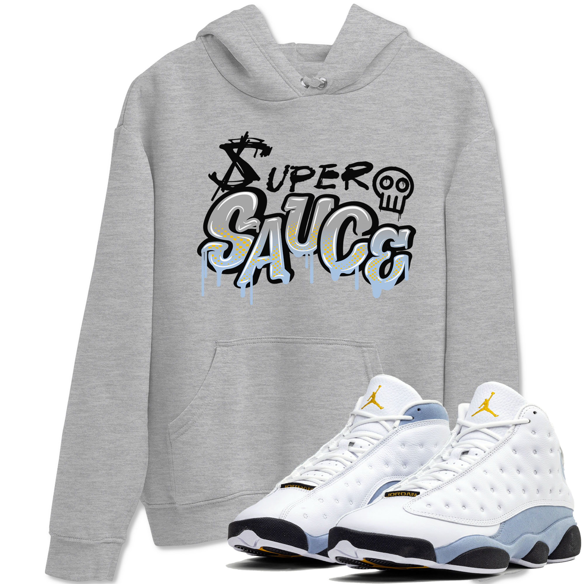 13s Blue Grey shirt to match jordans Super Sauce sneaker tees Air Jordan 13 Blue Grey Drip Gear Zone unisex cotton Heather Grey 1 crew neck shirt