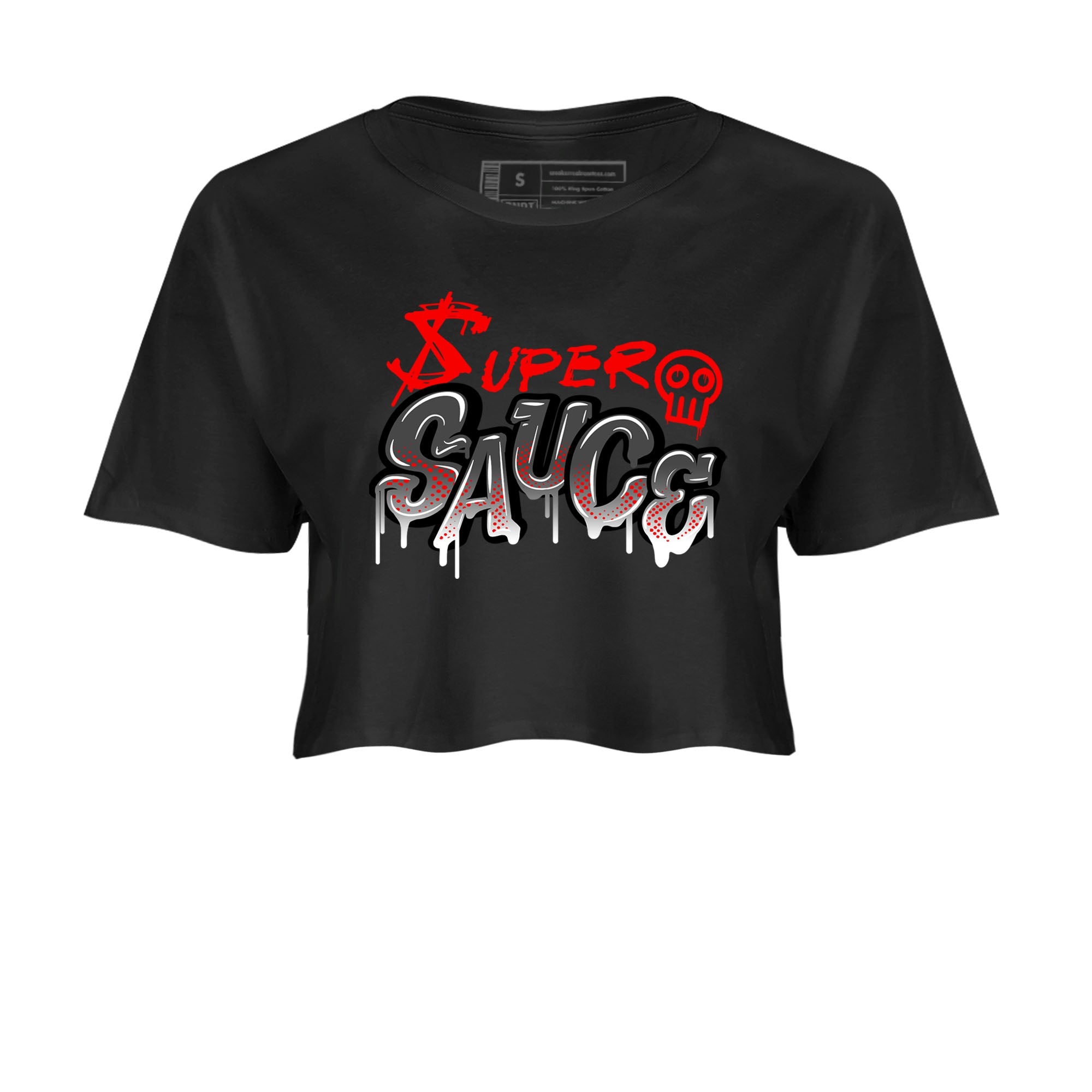 4s Bred Reimagined shirt to match jordans Super Sauce sneaker tees Air Jordan 4 Bred Reimagined Drip Gear Zone Black 2 crop length shirt