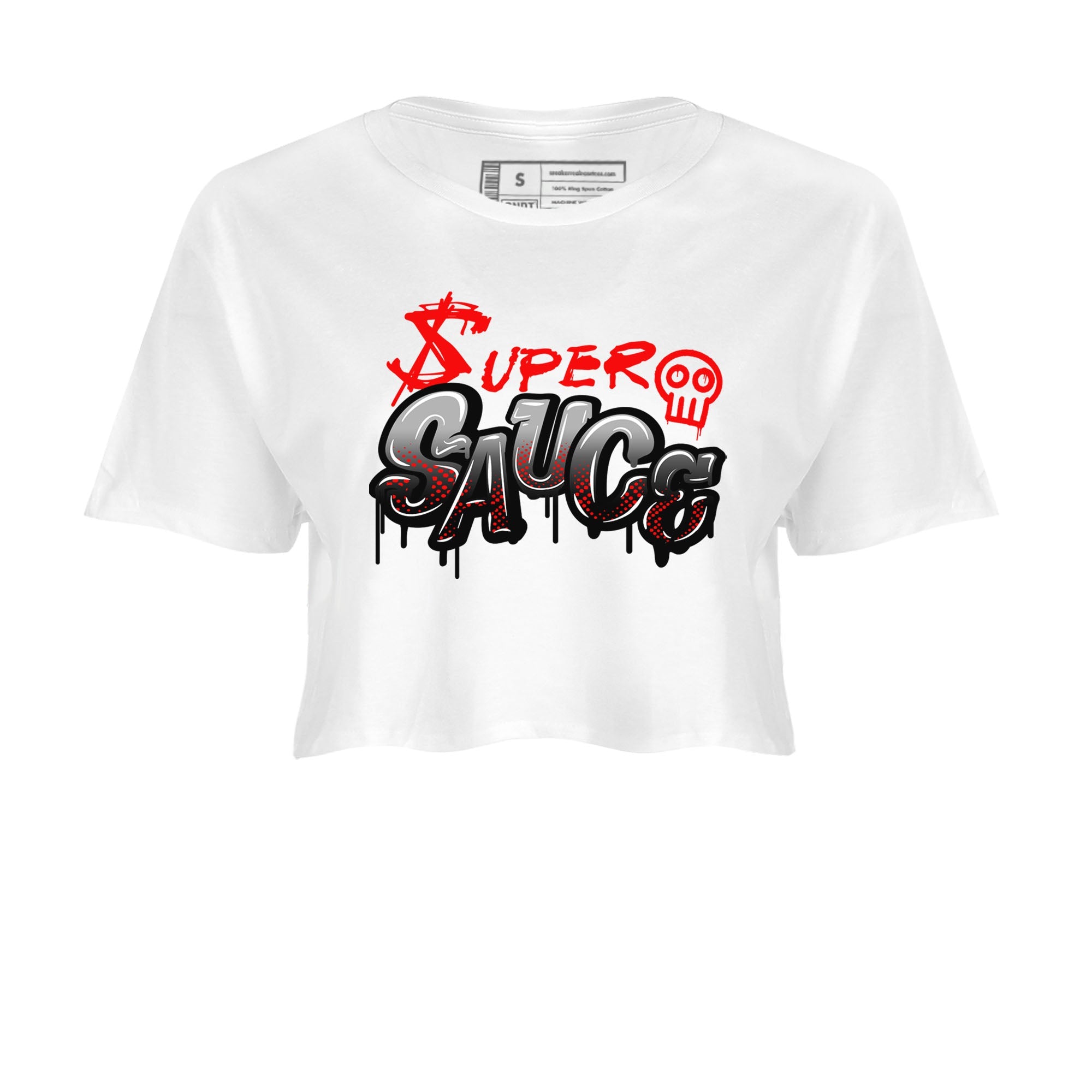 4s Bred Reimagined shirt to match jordans Super Sauce sneaker tees Air Jordan 4 Bred Reimagined Drip Gear Zone White 2 crop length shirt