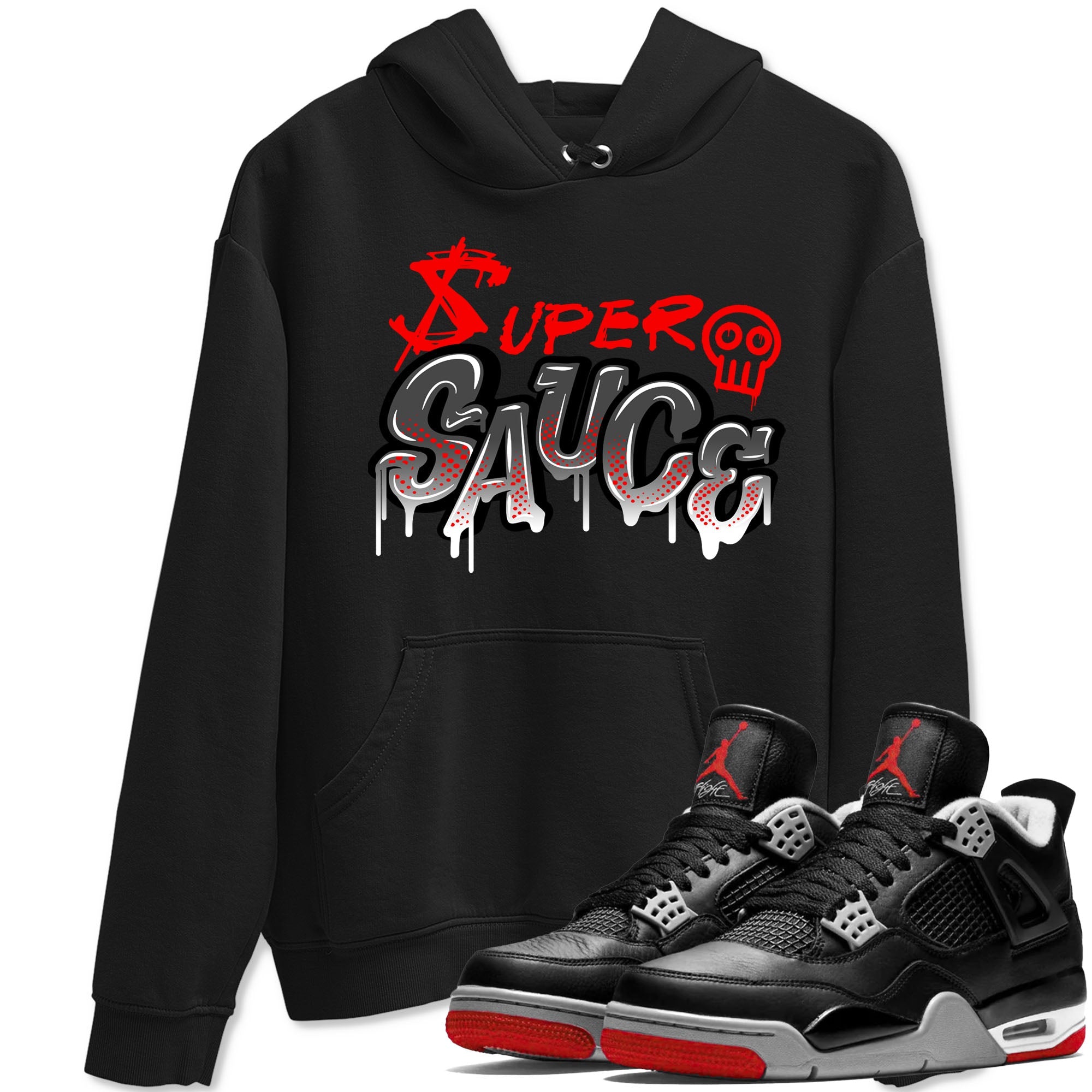 4s Bred Reimagined shirt to match jordans Super Sauce sneaker tees Air Jordan 4 Bred Reimagined Drip Gear Zone unisex cotton Black 1 crew neck shirt