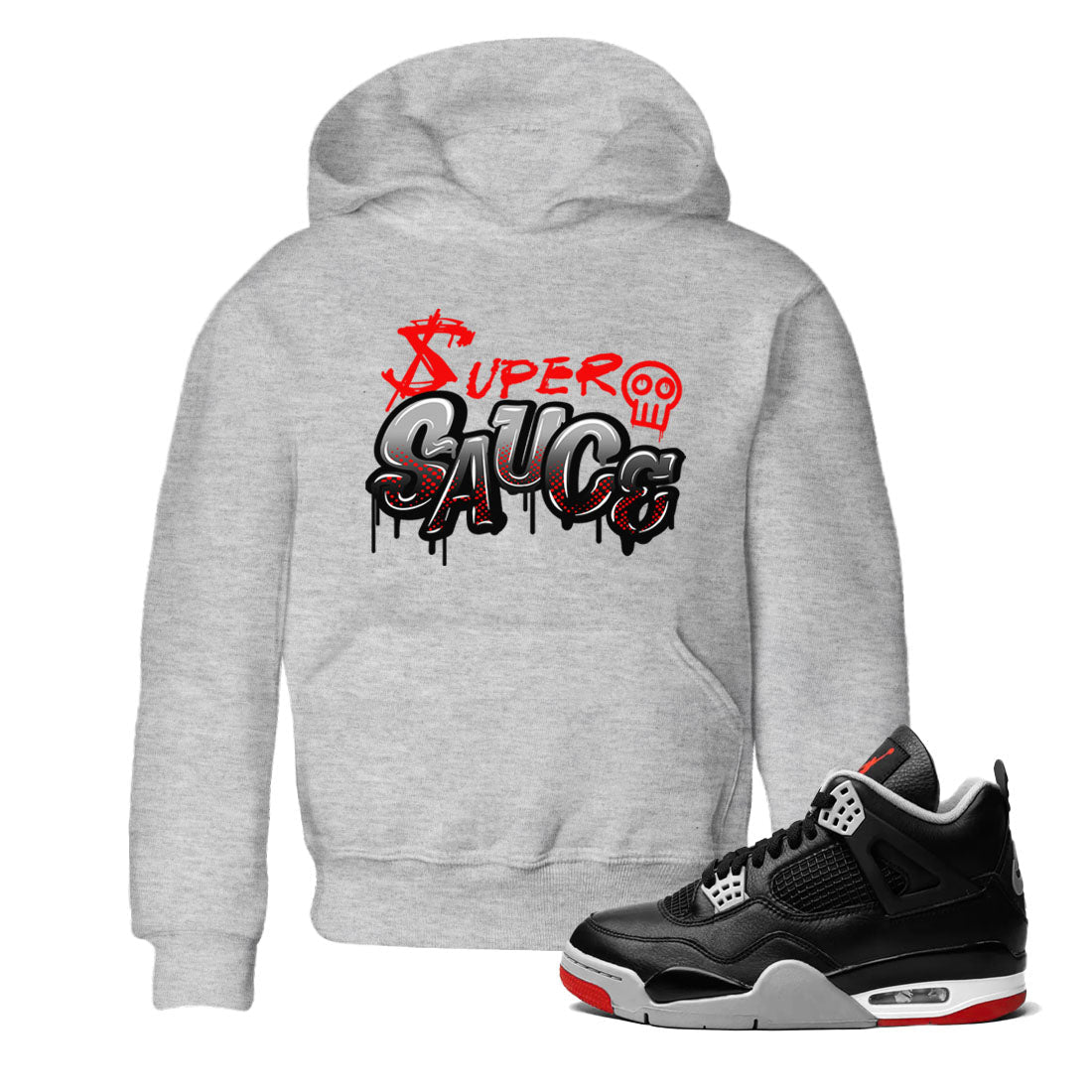 4s Bred Reimagined shirt to match jordans Super Sauce sneaker tees Air Jordan 4 Bred Reimagined Drip Gear Zone baby toddler Heather Grey 1 cotton Shirt