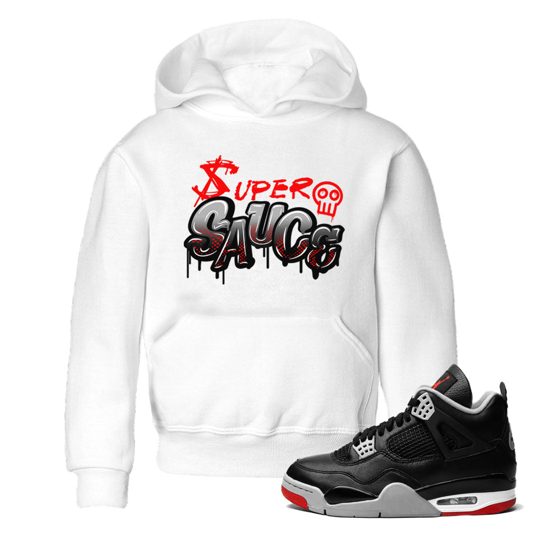 4s Bred Reimagined shirt to match jordans Super Sauce sneaker tees Air Jordan 4 Bred Reimagined Drip Gear Zone baby toddler White 1 cotton Shirt