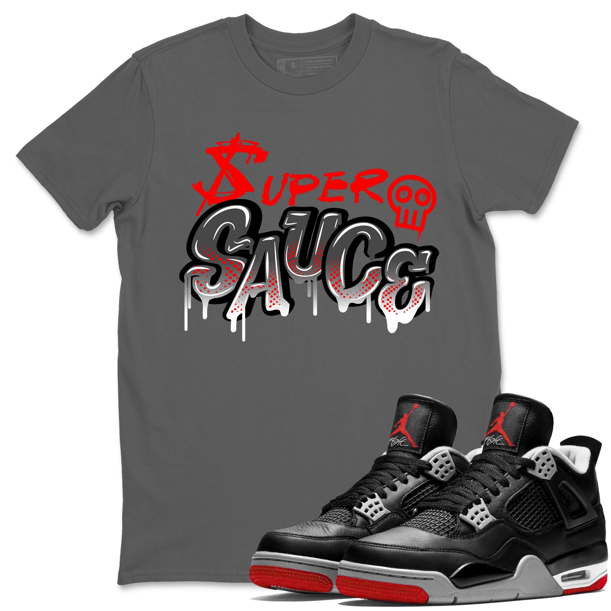4s Bred Reimagined shirt to match jordans Super Sauce sneaker tees Air Jordan 4 Bred Reimagined Drip Gear Zone unisex cotton Cool Grey 1 crew neck shirt