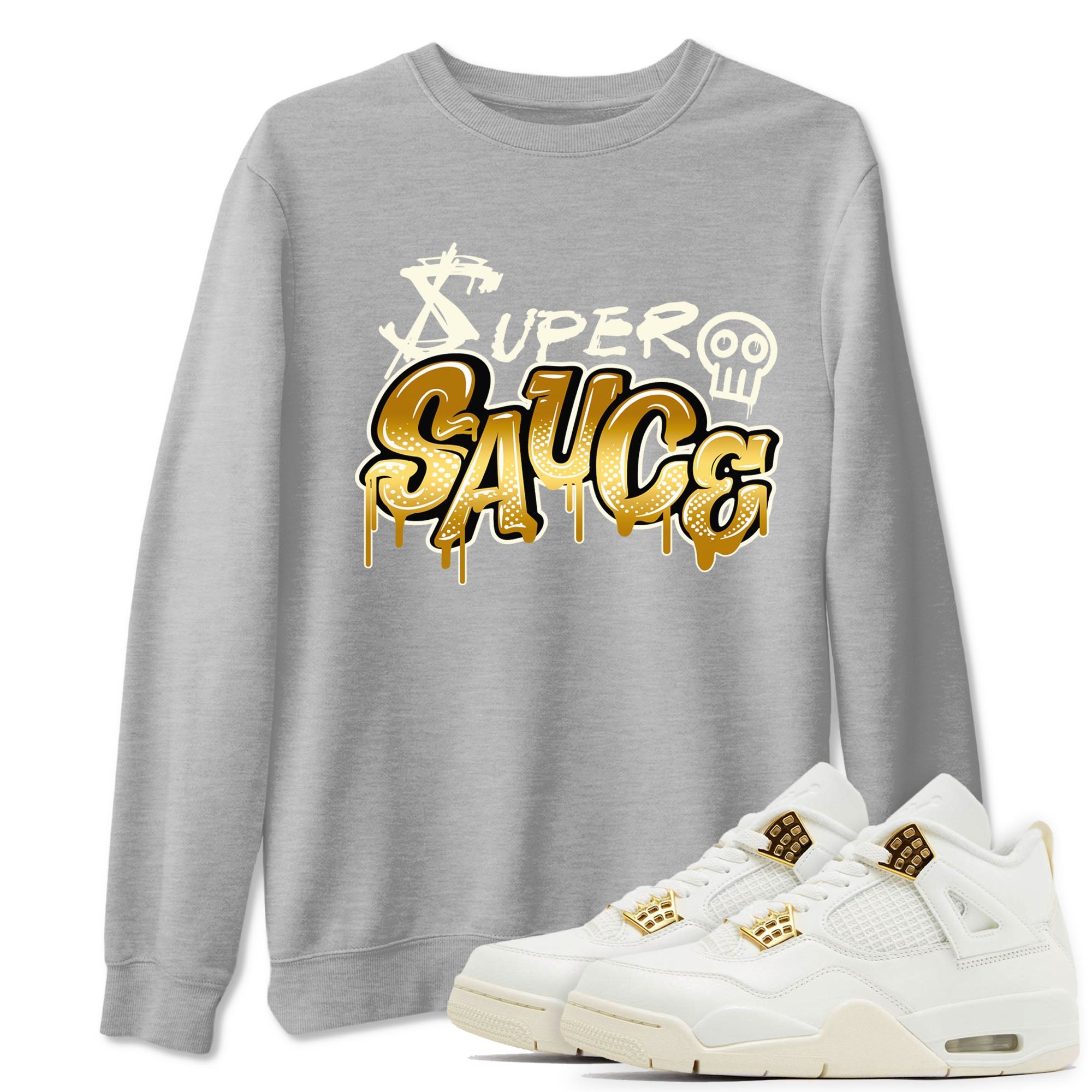 4s Sail shirt to match jordans Super Sauce sneaker tees Air Jordan 4 Sail Drip Gear Zone 4s Metallic Gold Sneaker Release Tees unisex cotton Heather Grey 1 crew neck shirt