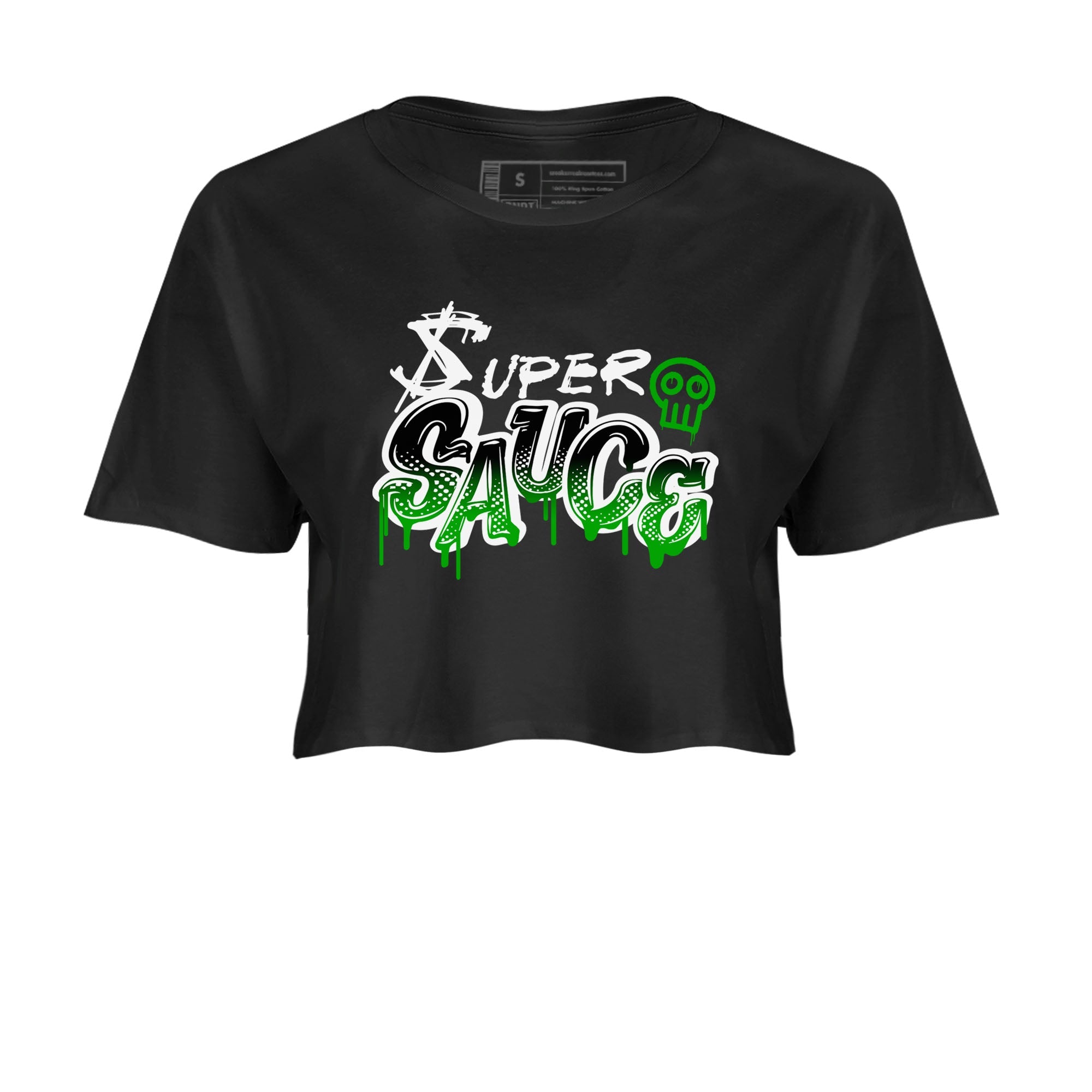 5s Lucky Green shirt to match jordans Super Sauce sneaker tees Air Jordan 5 Lucky Green Drip Gear Zone Black 2 crop length shirt